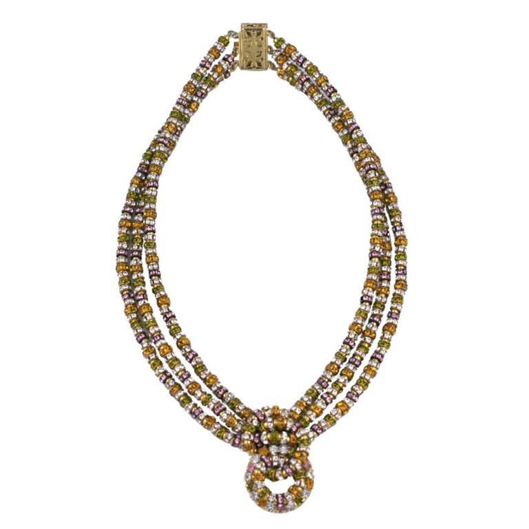 Glamorous Pave Rondel Knot Necklace For Sale
