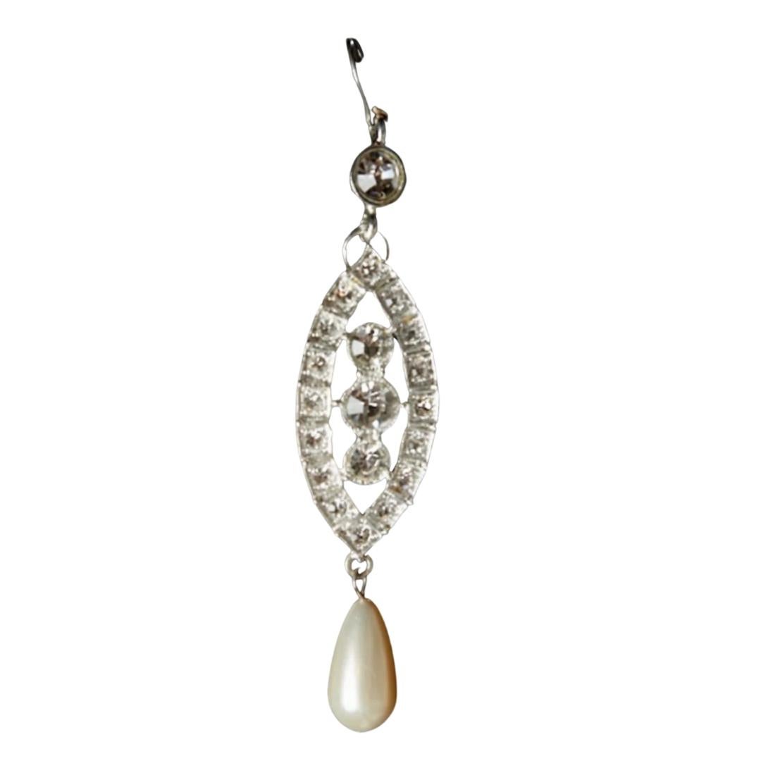 Modern Zircon Crystal and Pearl Drop Earrings in Silver Tone by Mordekai For Sale