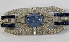 Art Deco Platinum plaque Brooch with Star Sapphire and Diamonds, Circa 1920