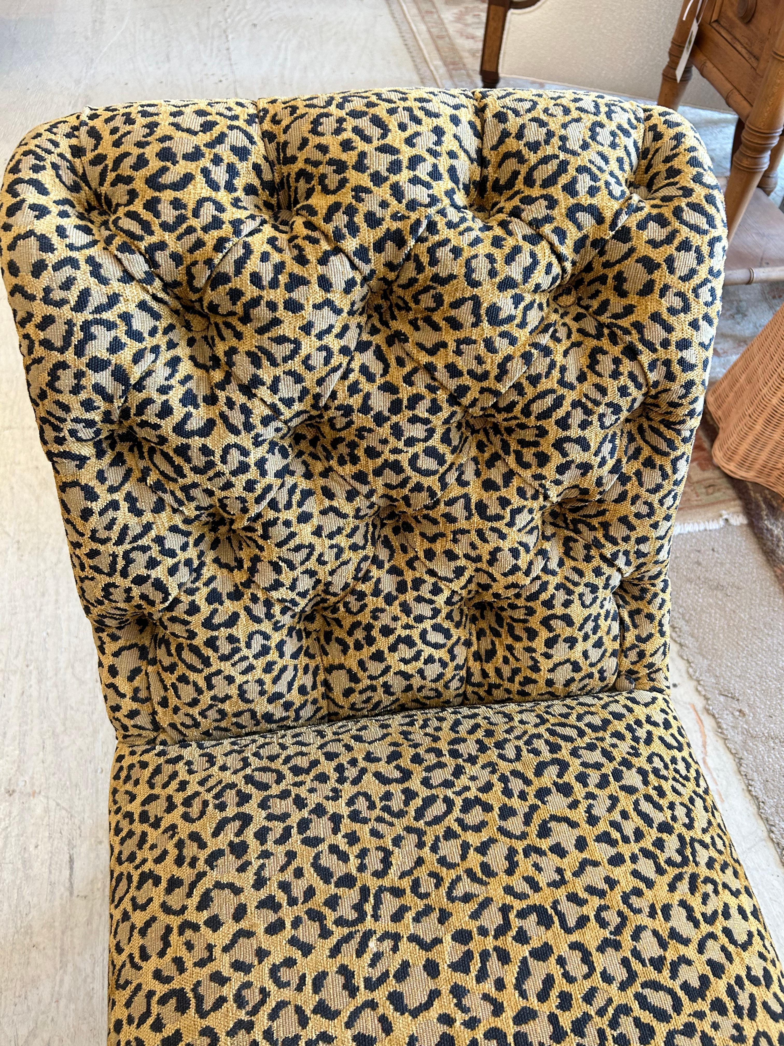 Mid-20th Century Glamorous Plush Upholstered Animal Print Chenille French Bench For Sale