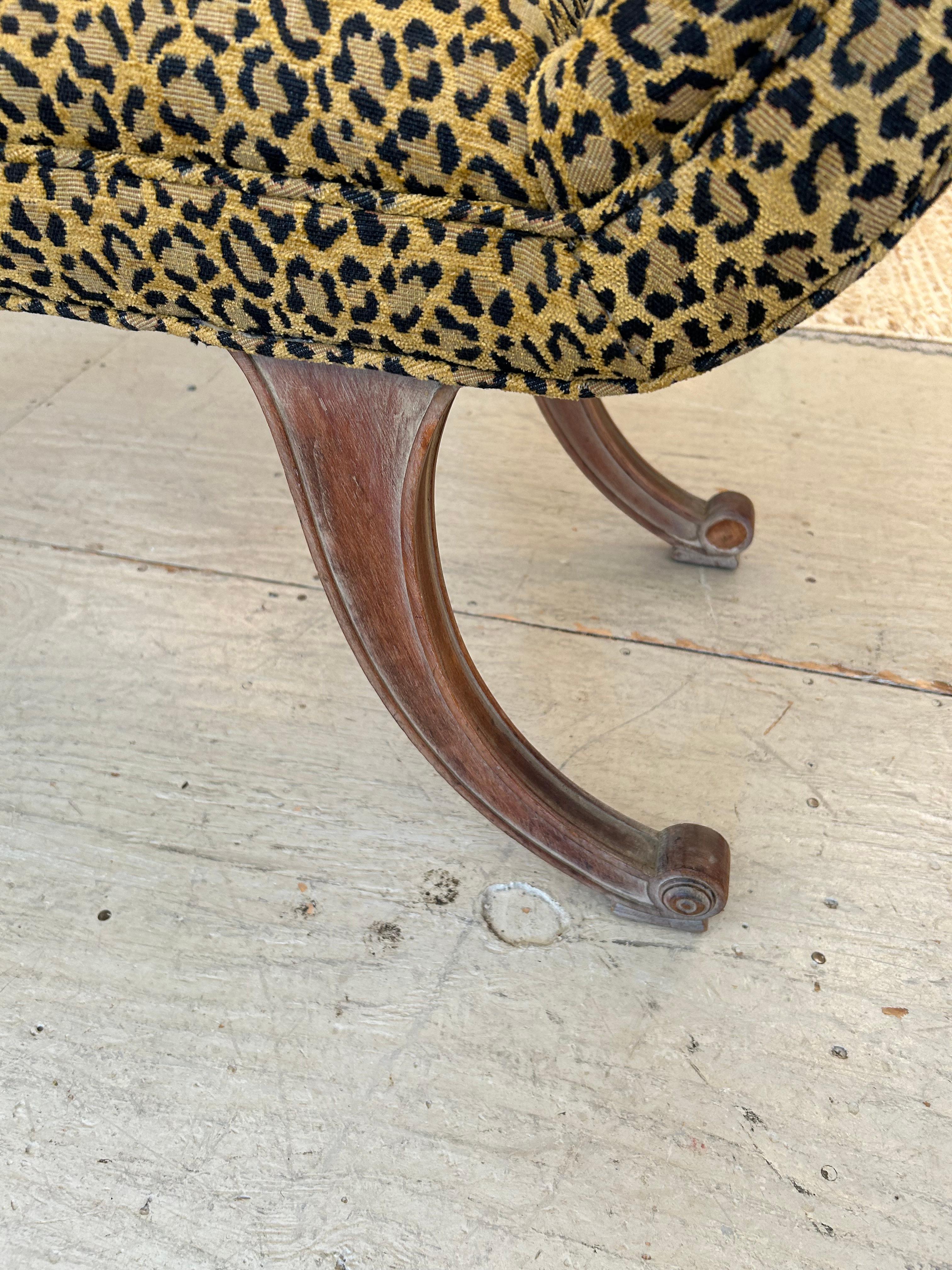 Upholstery Glamorous Plush Upholstered Animal Print Chenille French Bench For Sale