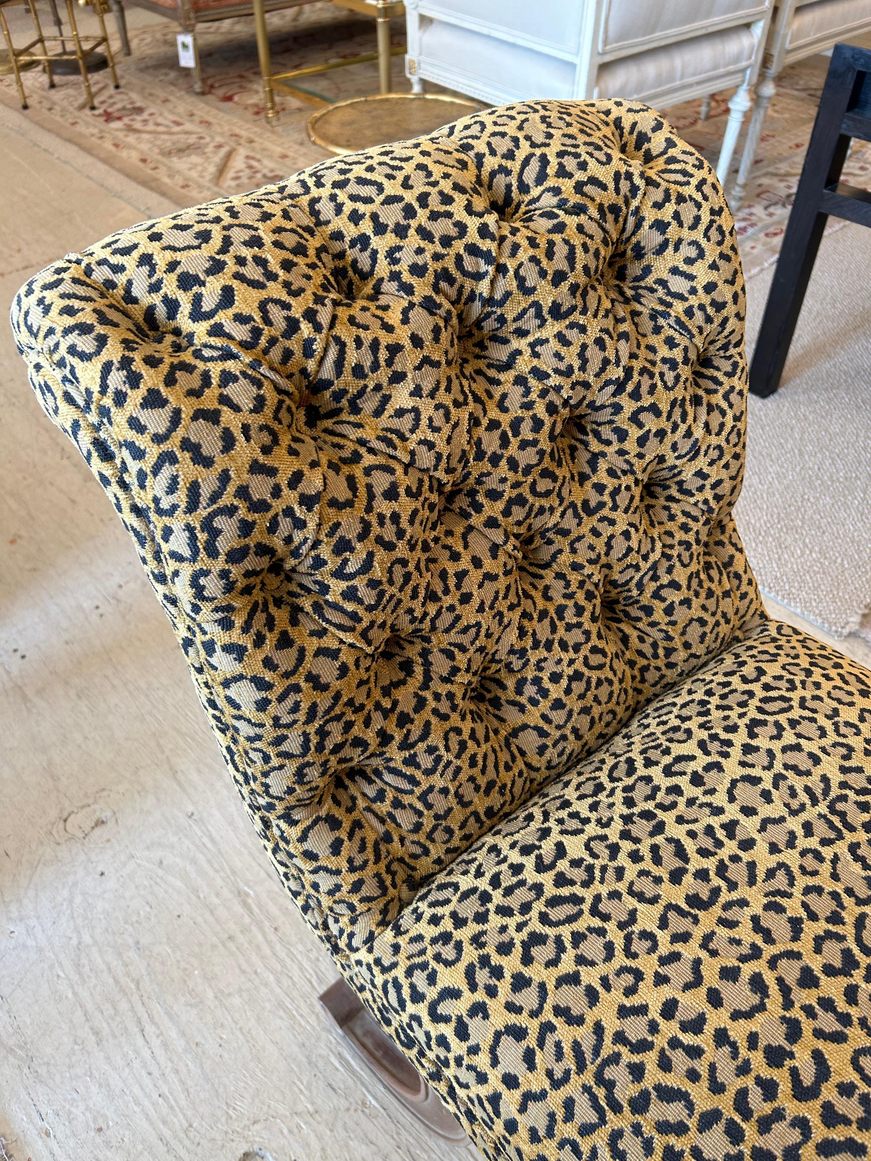 Glamorous Plush Upholstered Animal Print Chenille French Bench For Sale 2