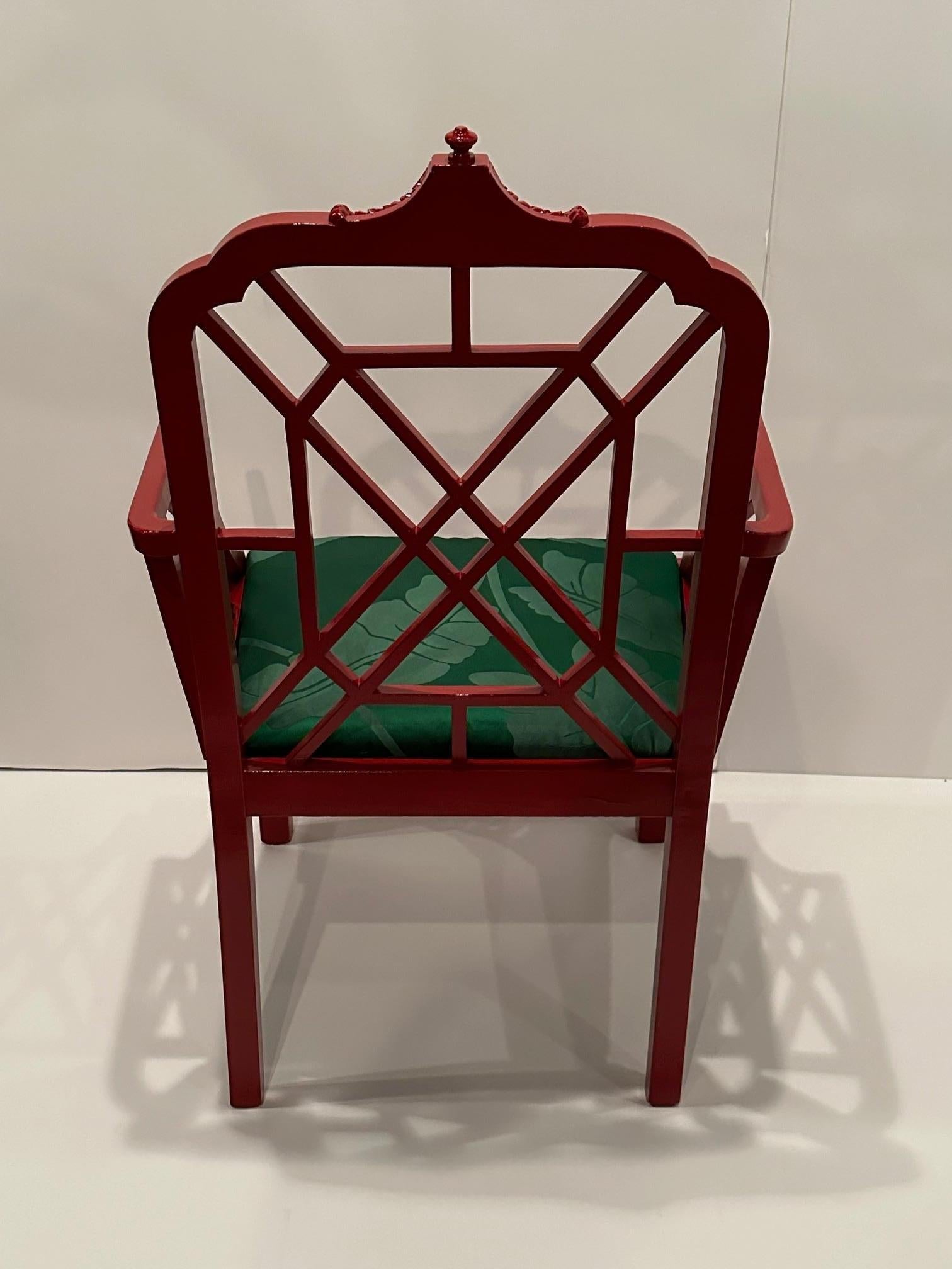 American Glamorous Red Lacquer Chinese Chippendale Armchair For Sale