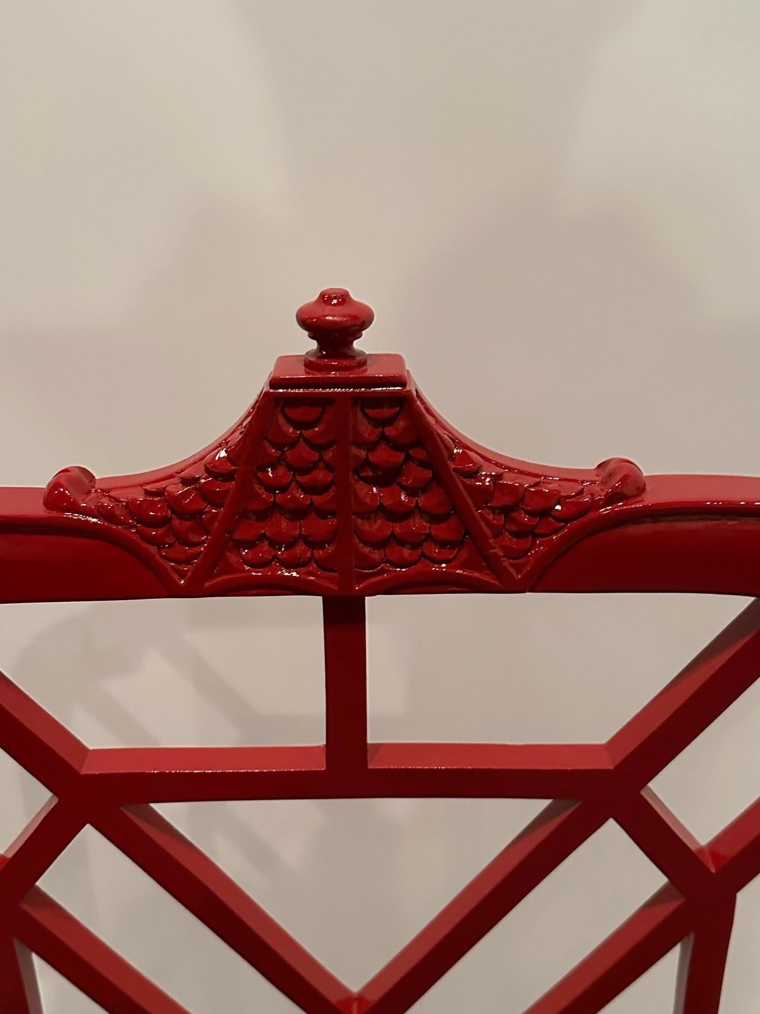 Silk Glamorous Red Lacquer Chinese Chippendale Armchair For Sale