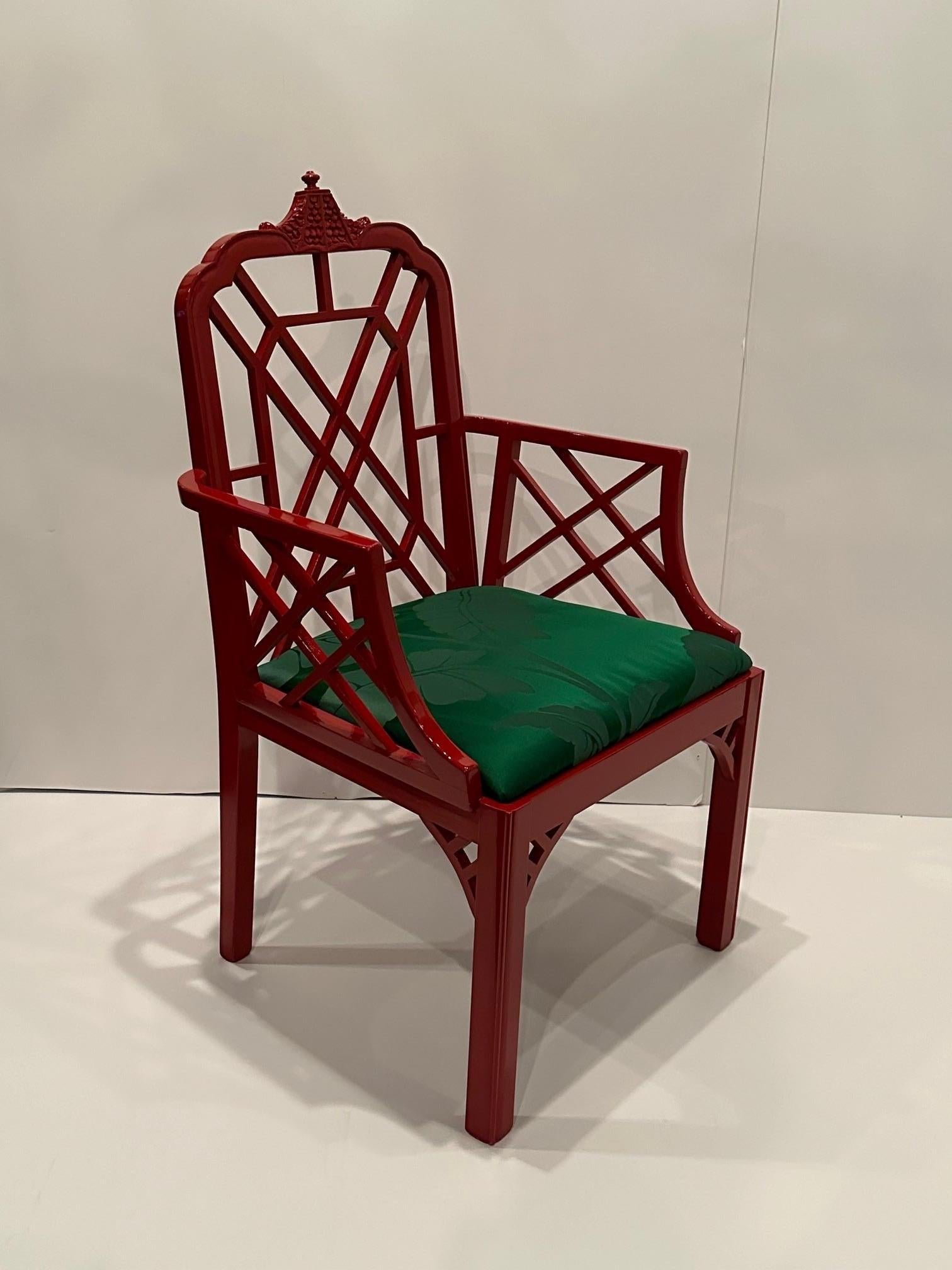 Glamorous Red Lacquer Chinese Chippendale Armchair For Sale 2