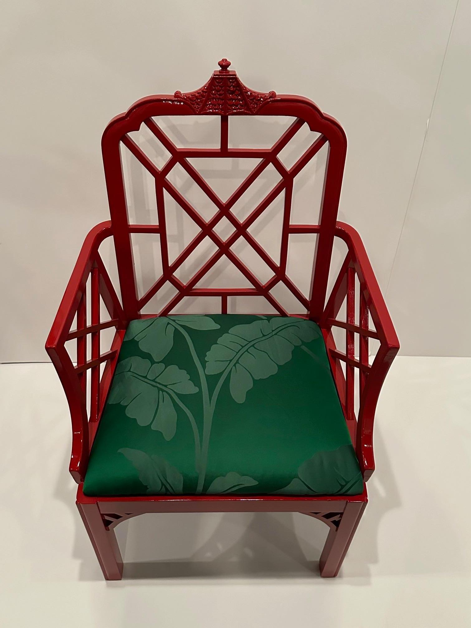 Glamorous Red Lacquer Chinese Chippendale Armchair For Sale 3