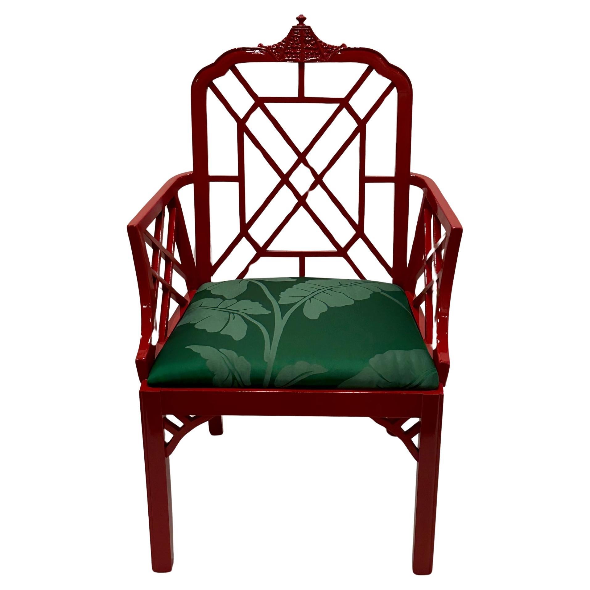 Glamorous Red Lacquer Chinese Chippendale Armchair For Sale