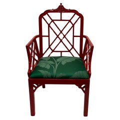 Retro Glamorous Red Lacquer Chinese Chippendale Armchair
