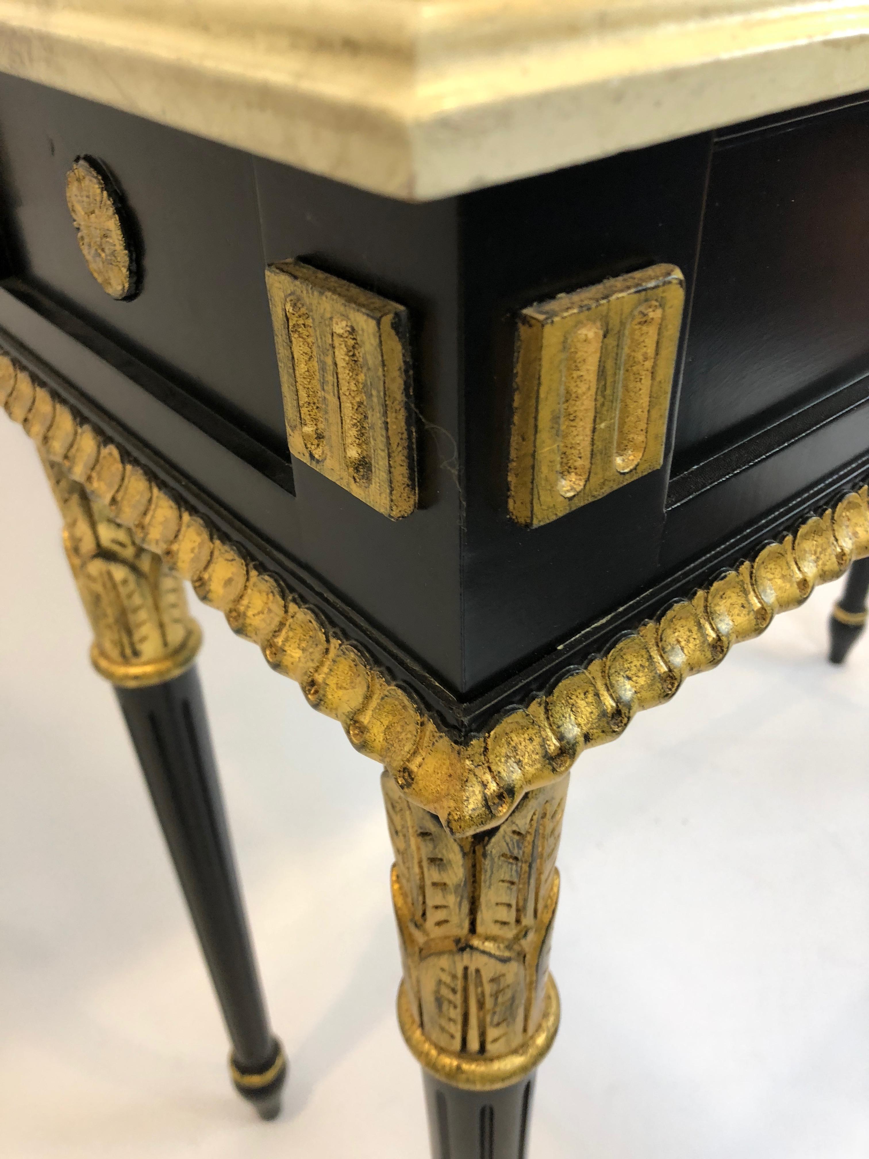 Glamorous Regency Style Black and Gilded Console Table with Faux Marble Top 1