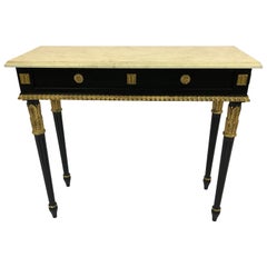 gilded desk Glamorous Regency Style Black and Gilded Console Table with Faux Marble Top