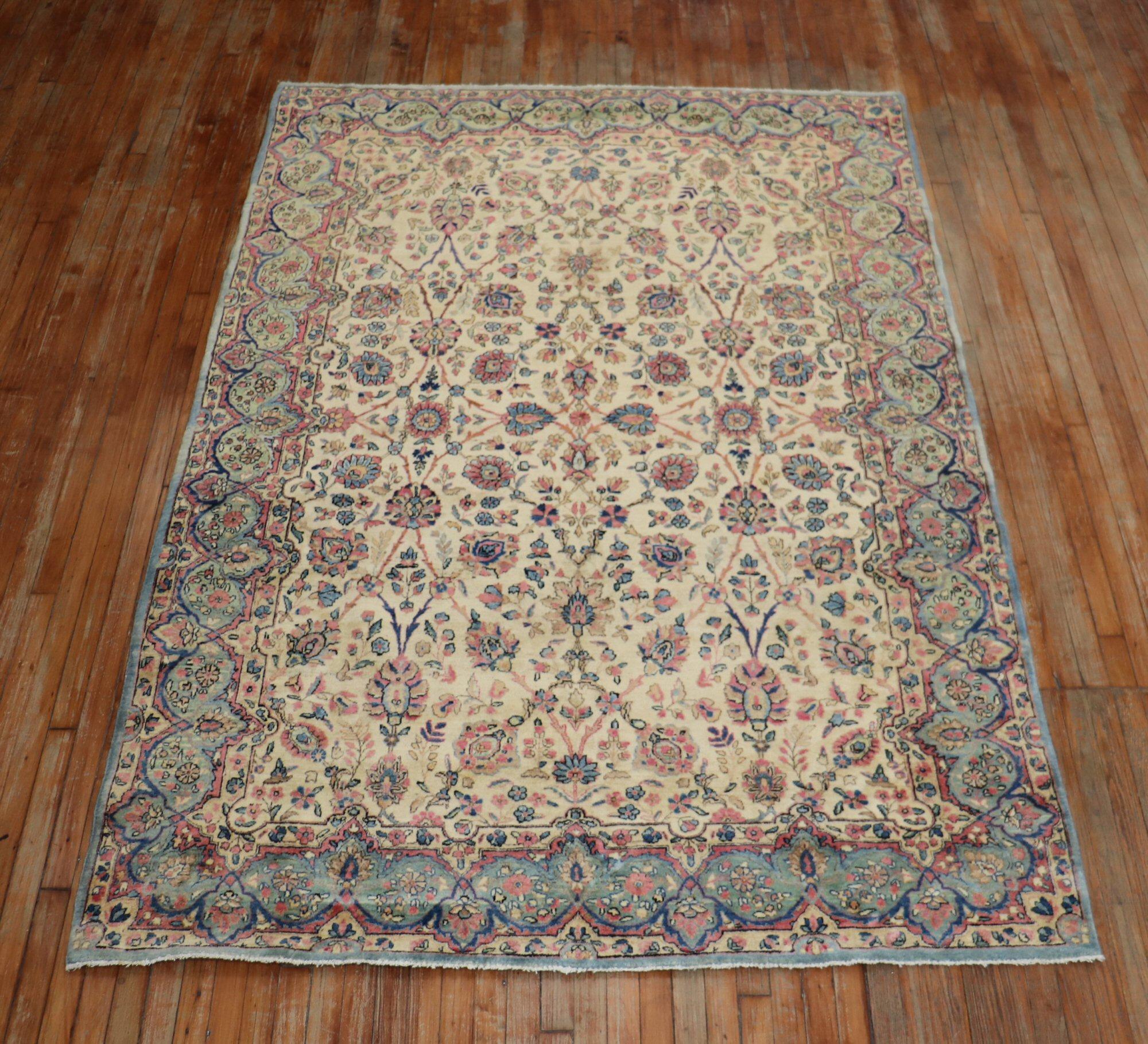 Baroque Revival Glamorous Royal Persian Kerman Floral Rug For Sale