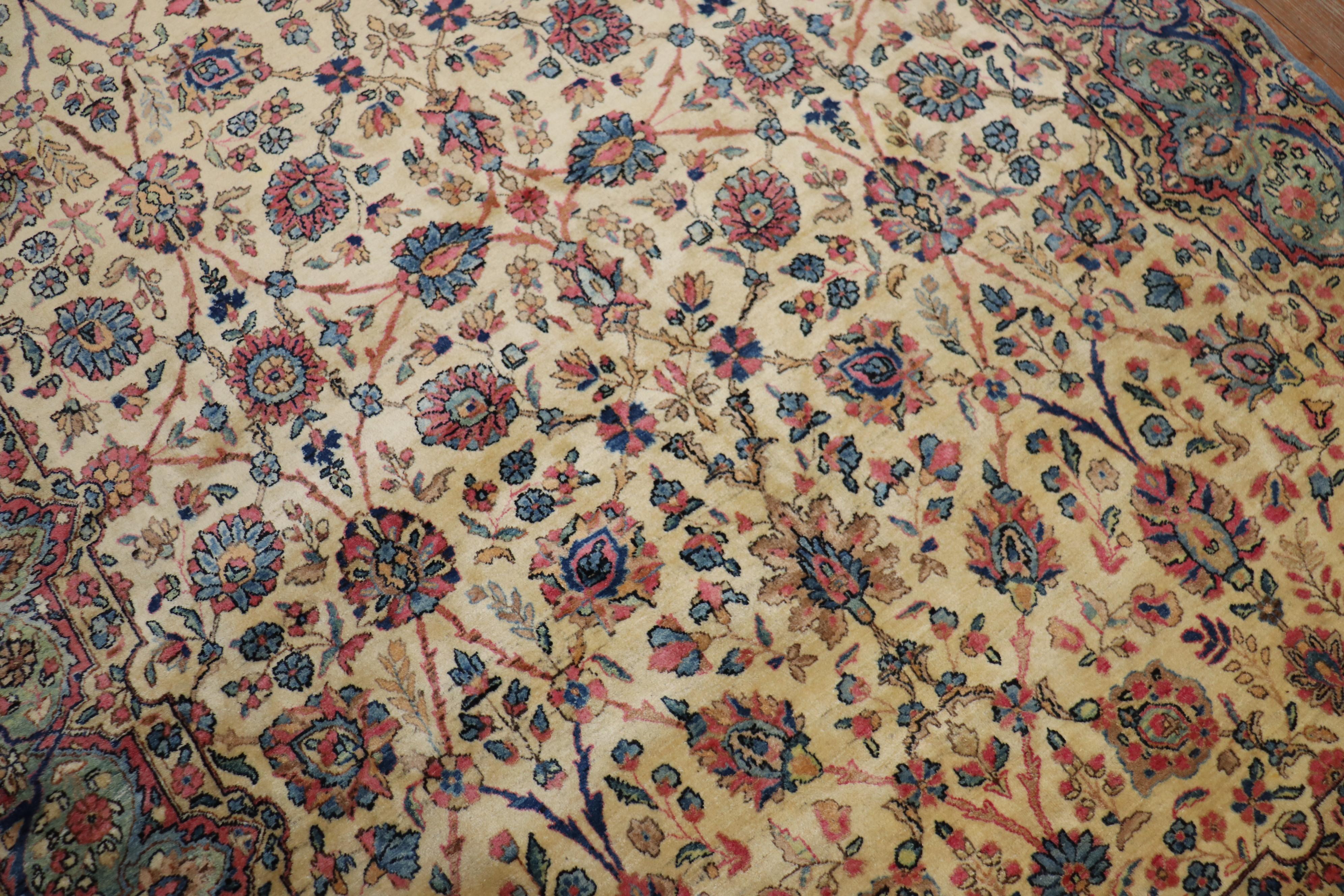 Hand-Knotted Glamorous Royal Persian Kerman Floral Rug For Sale