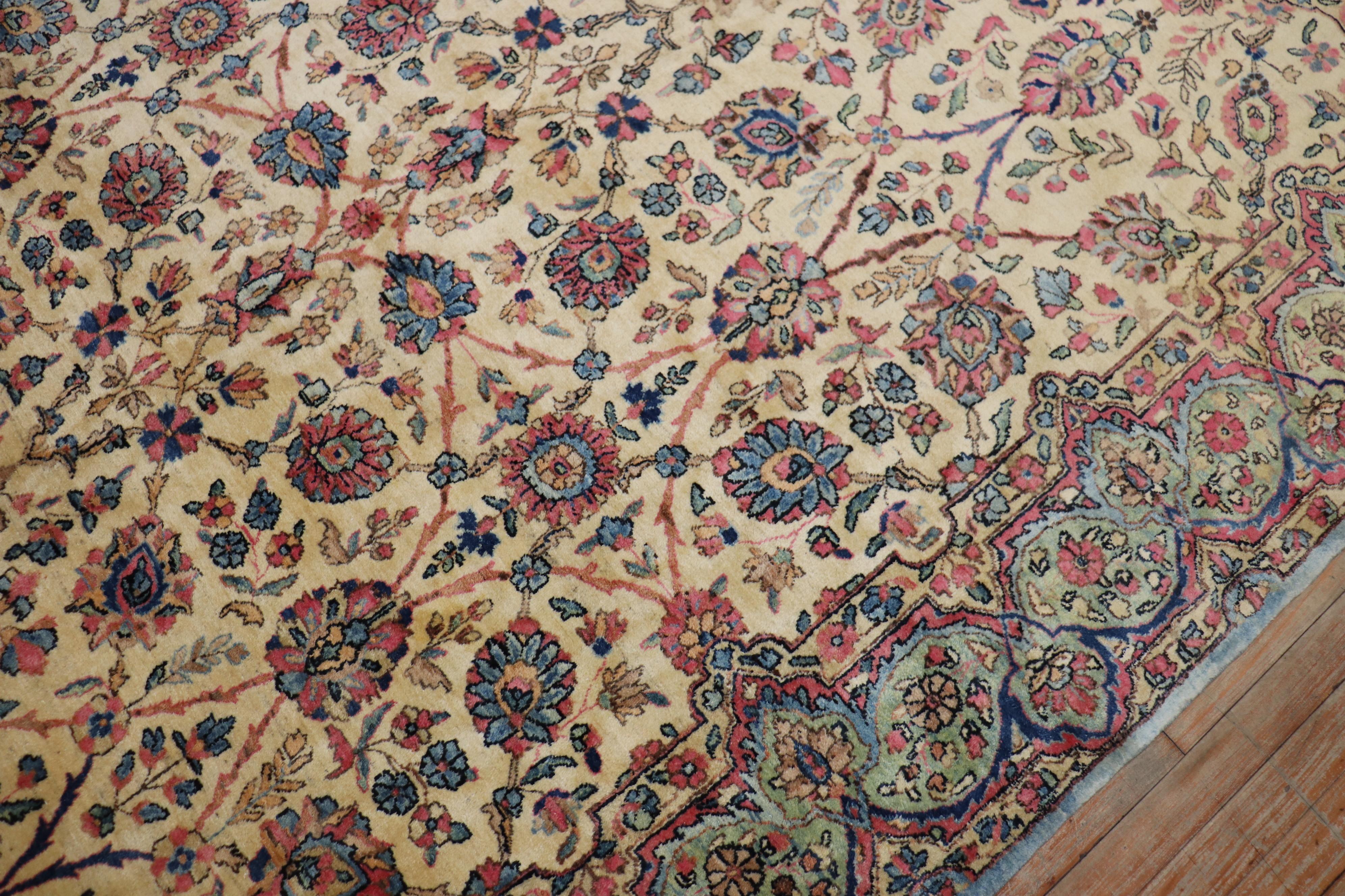 Glamorous Royal Persian Kerman Floral Rug In Good Condition For Sale In New York, NY