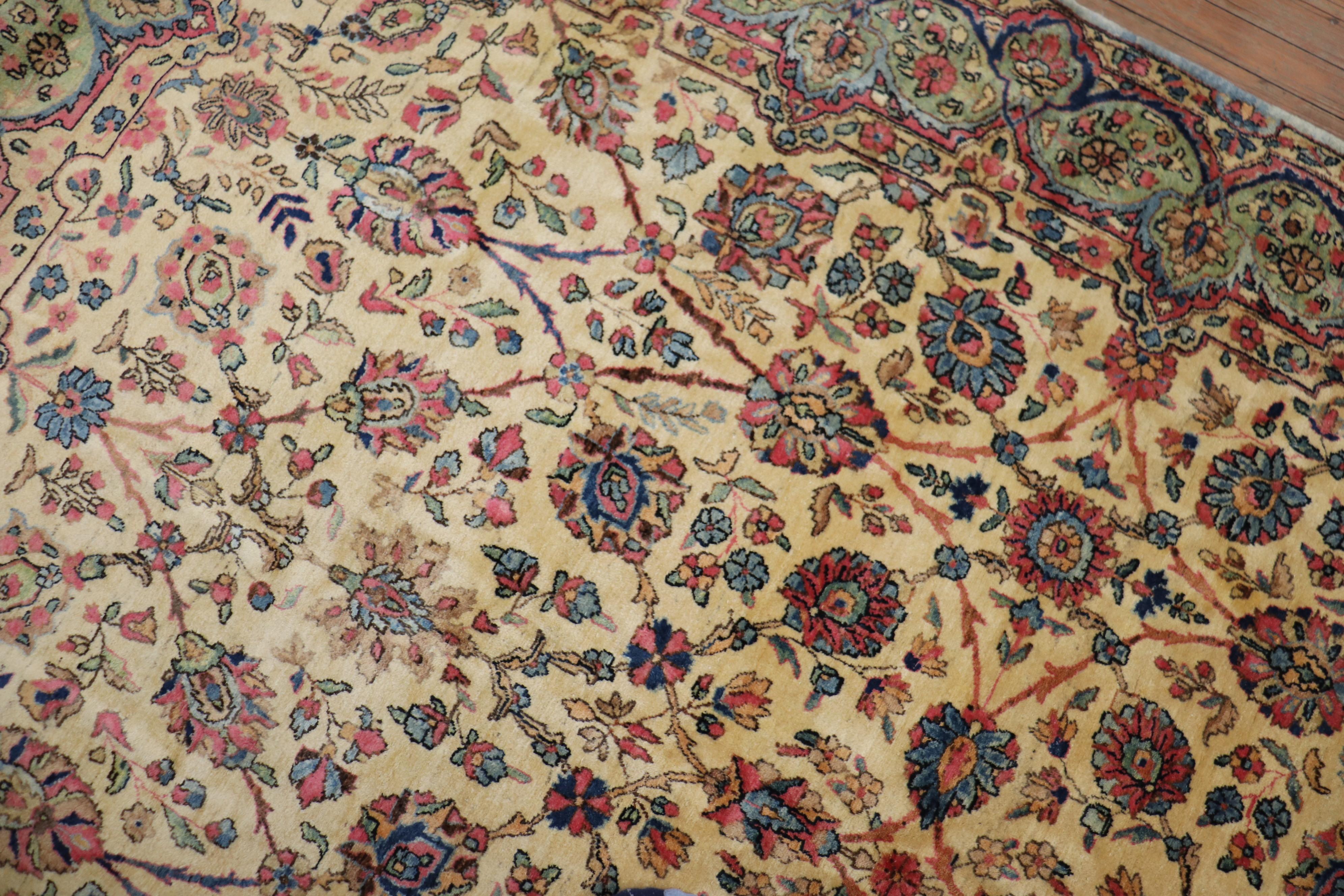 Wool Glamorous Royal Persian Kerman Floral Rug For Sale