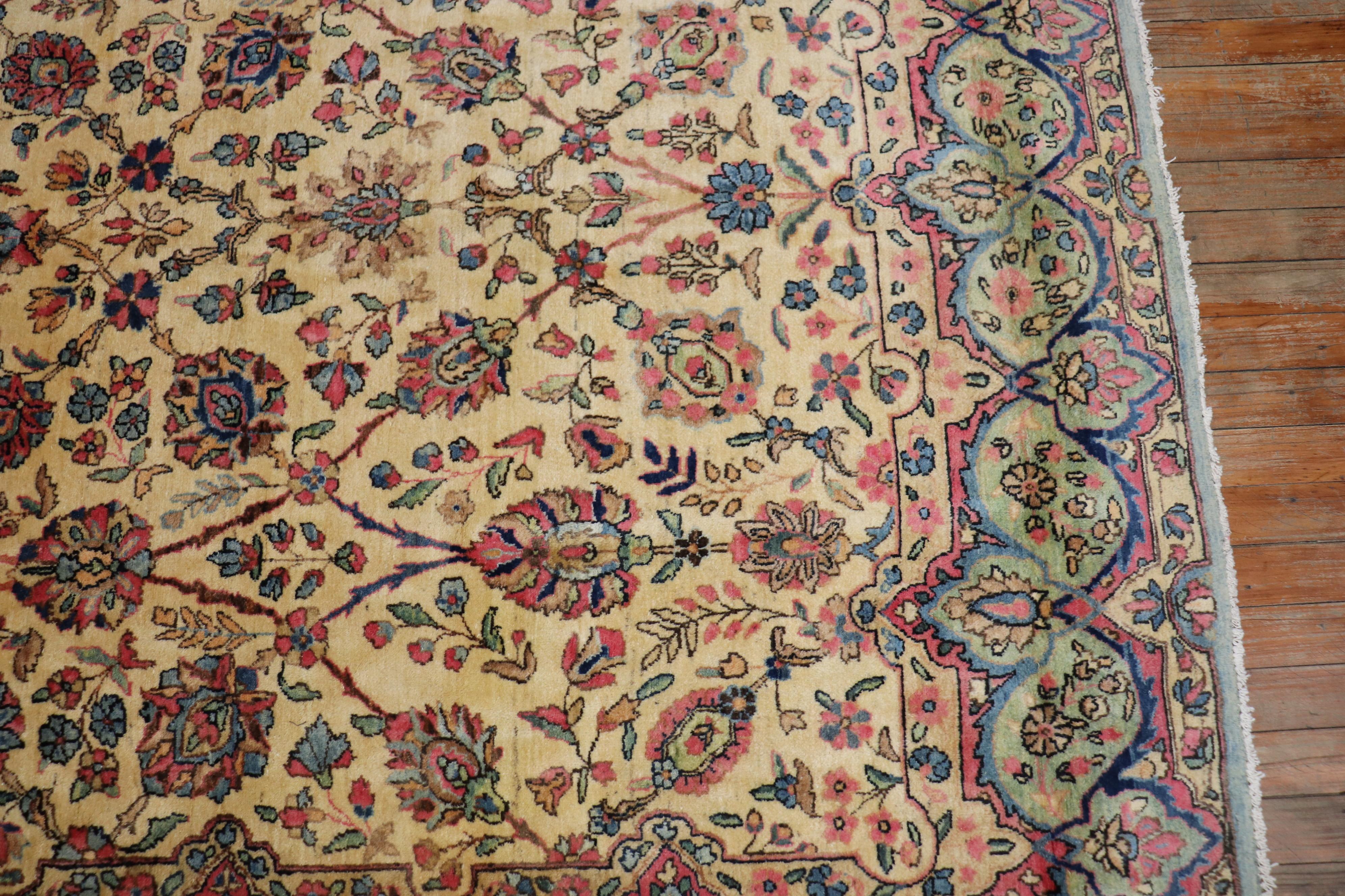 Glamorous Royal Persian Kerman Floral Rug For Sale 2