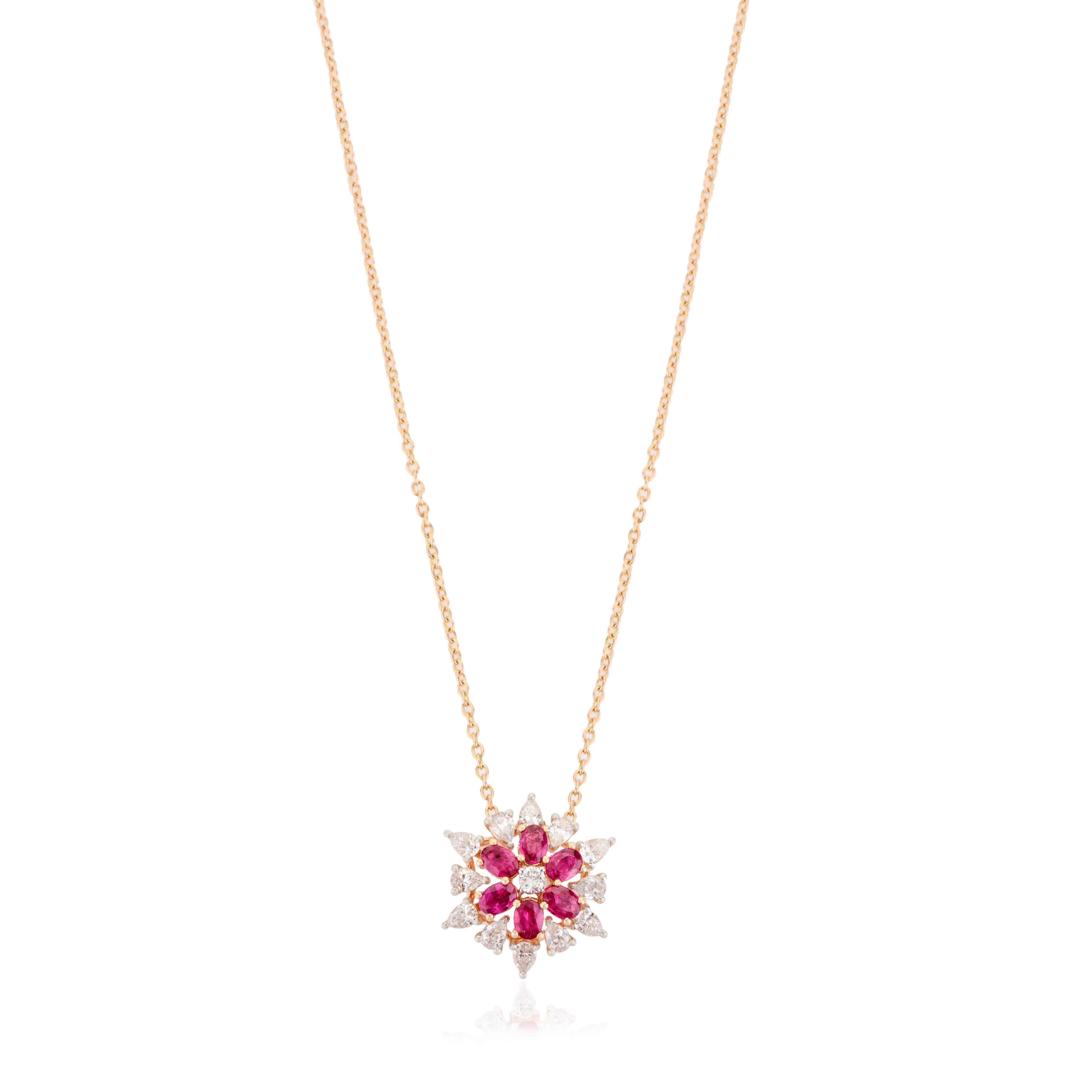 Art Déco Collana a catena con ciondolo con diamante e rubino in oro rosa massiccio 18 carati in vendita