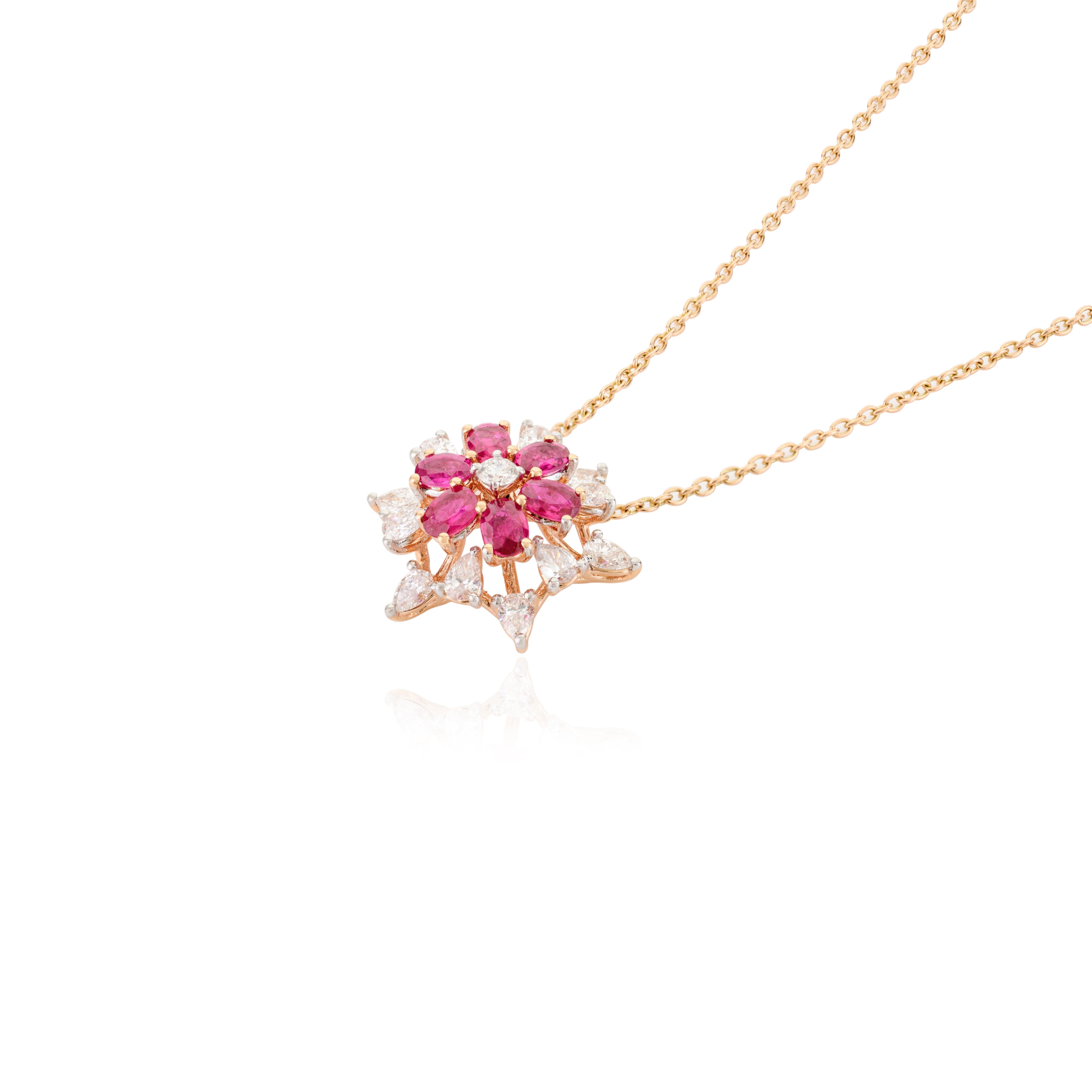 Collana a catena con ciondolo con diamante e rubino in oro rosa massiccio 18 carati In condizioni Nuovo in vendita a New York, NY