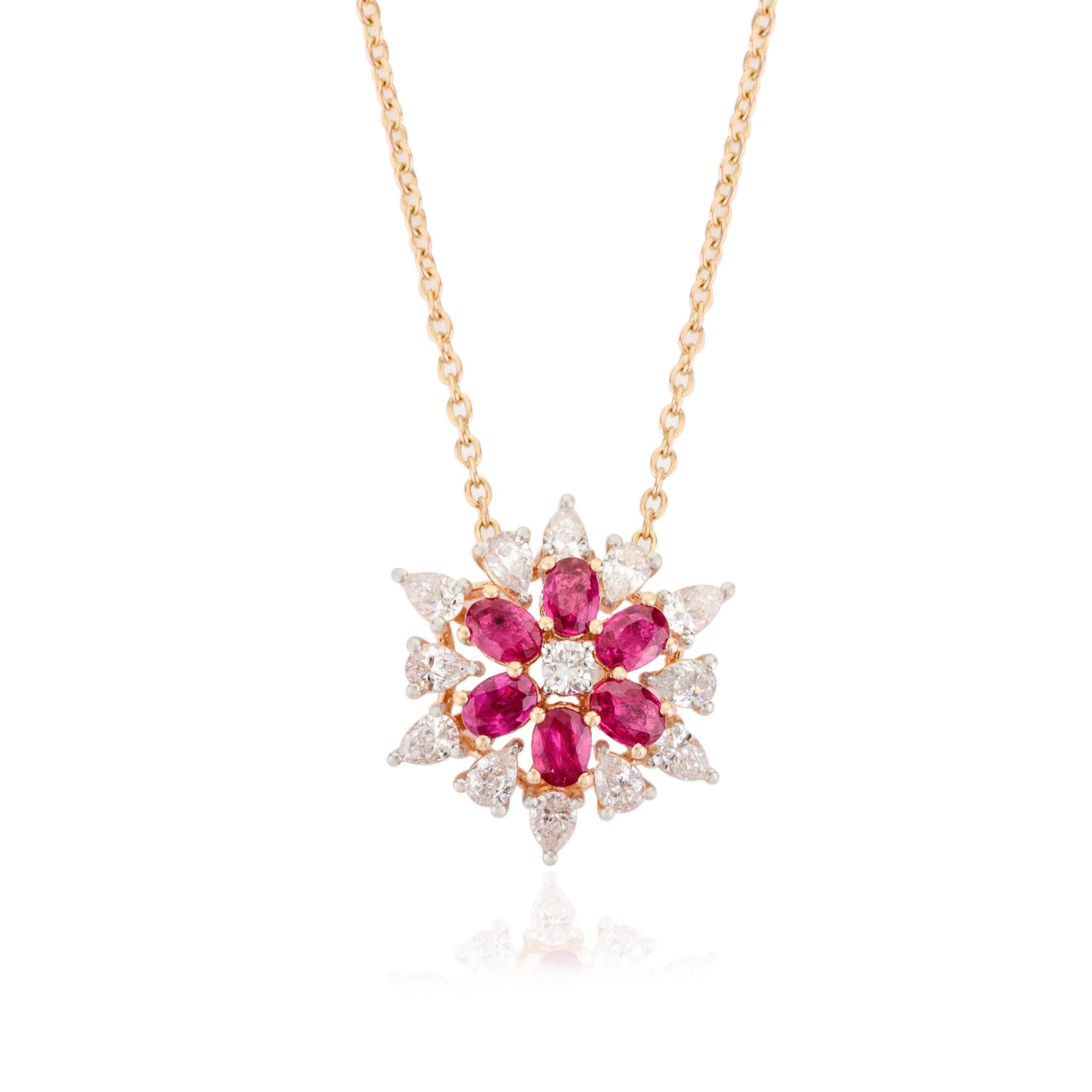 Collana a catena con ciondolo con diamante e rubino in oro rosa massiccio 18 carati in vendita 1