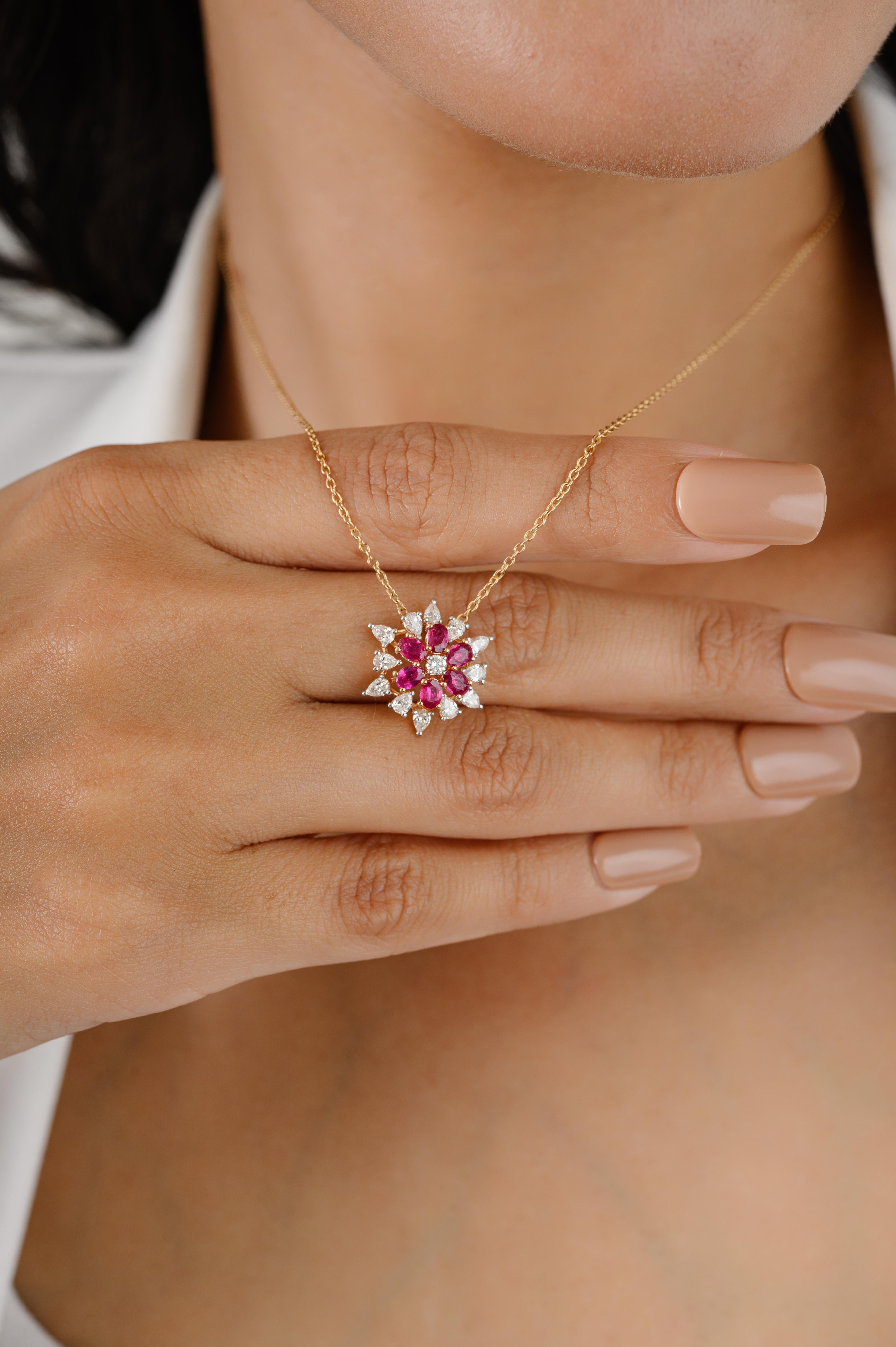 Collana a catena con ciondolo con diamante e rubino in oro rosa massiccio 18 carati in vendita 2