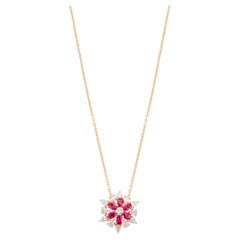 Glamouröse Rubin-Diamant-Blumen-Anhänger-Kette Halskette in 18k massivem Rose Gold