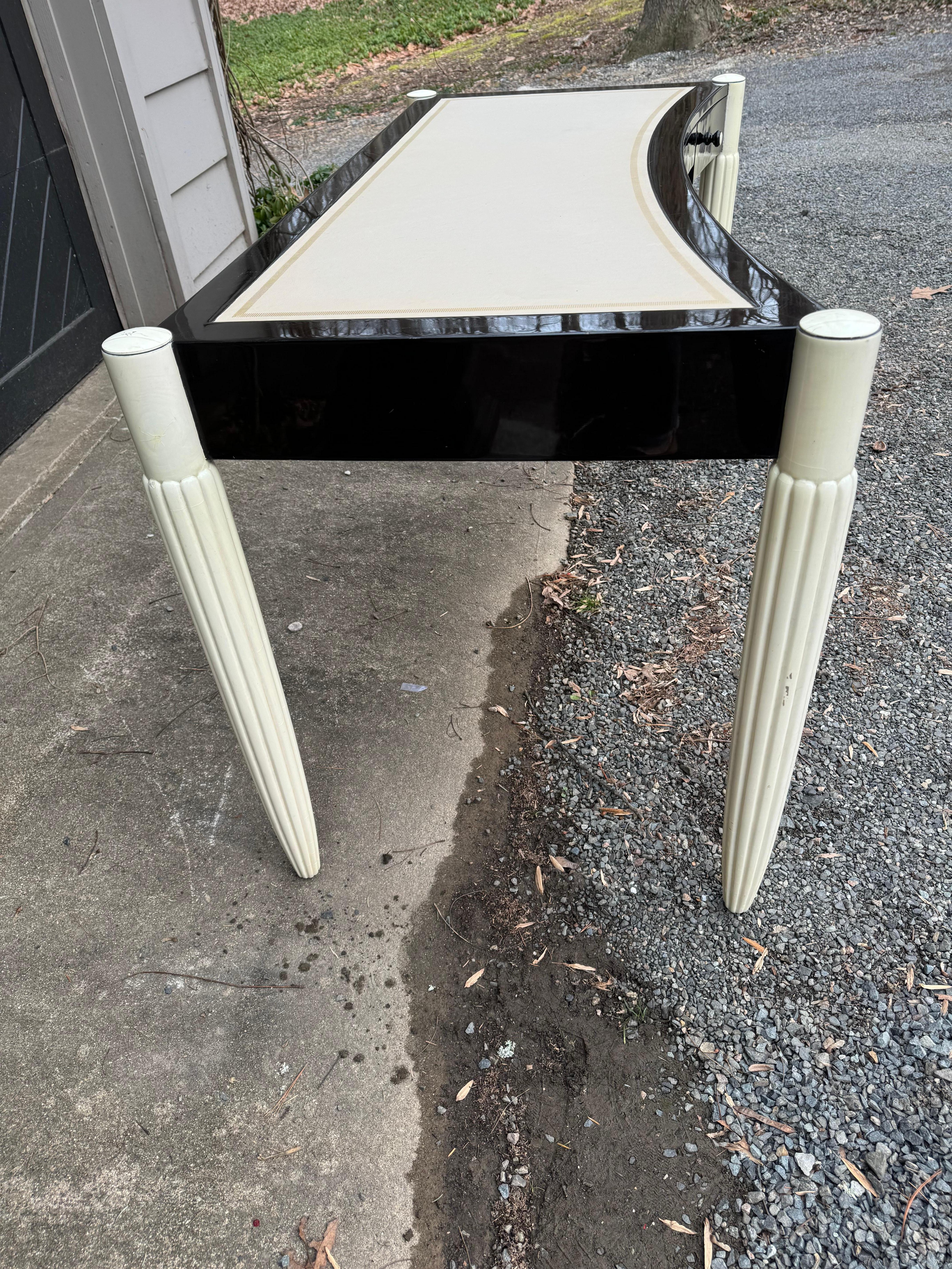 Glamorous Sally Sirkin Robert J Lewis Black & White Lacquer and Leather Desk For Sale 2