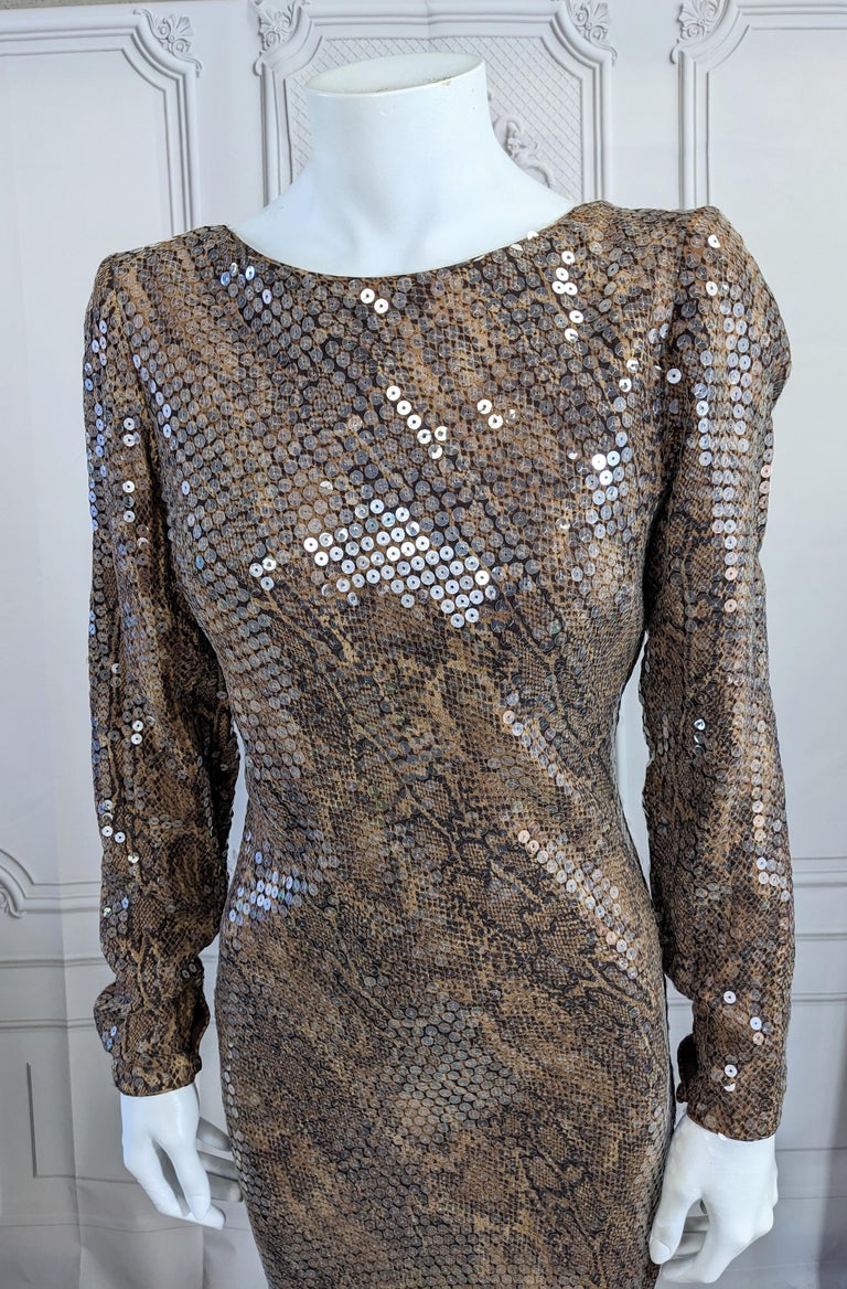 Glamorous Sequin Snake Print Column Gown For Sale at 1stDibs