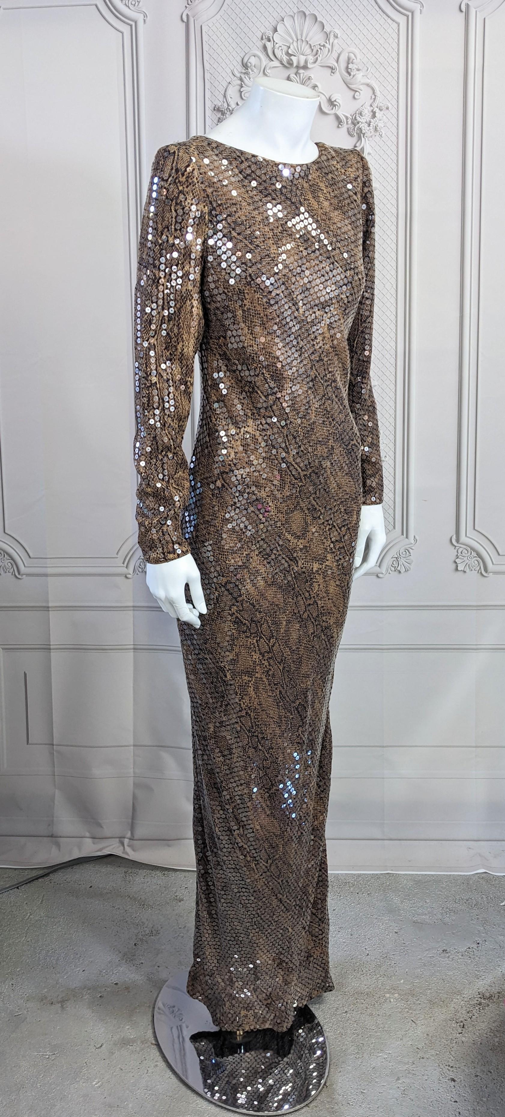 Glamorous Sequin Snake Print Column Gown In Good Condition For Sale In New York, NY