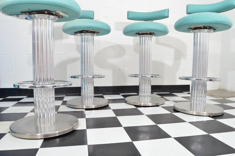Glamorous Set of 4 Design For Leisure Bar Stools in Custom Teal