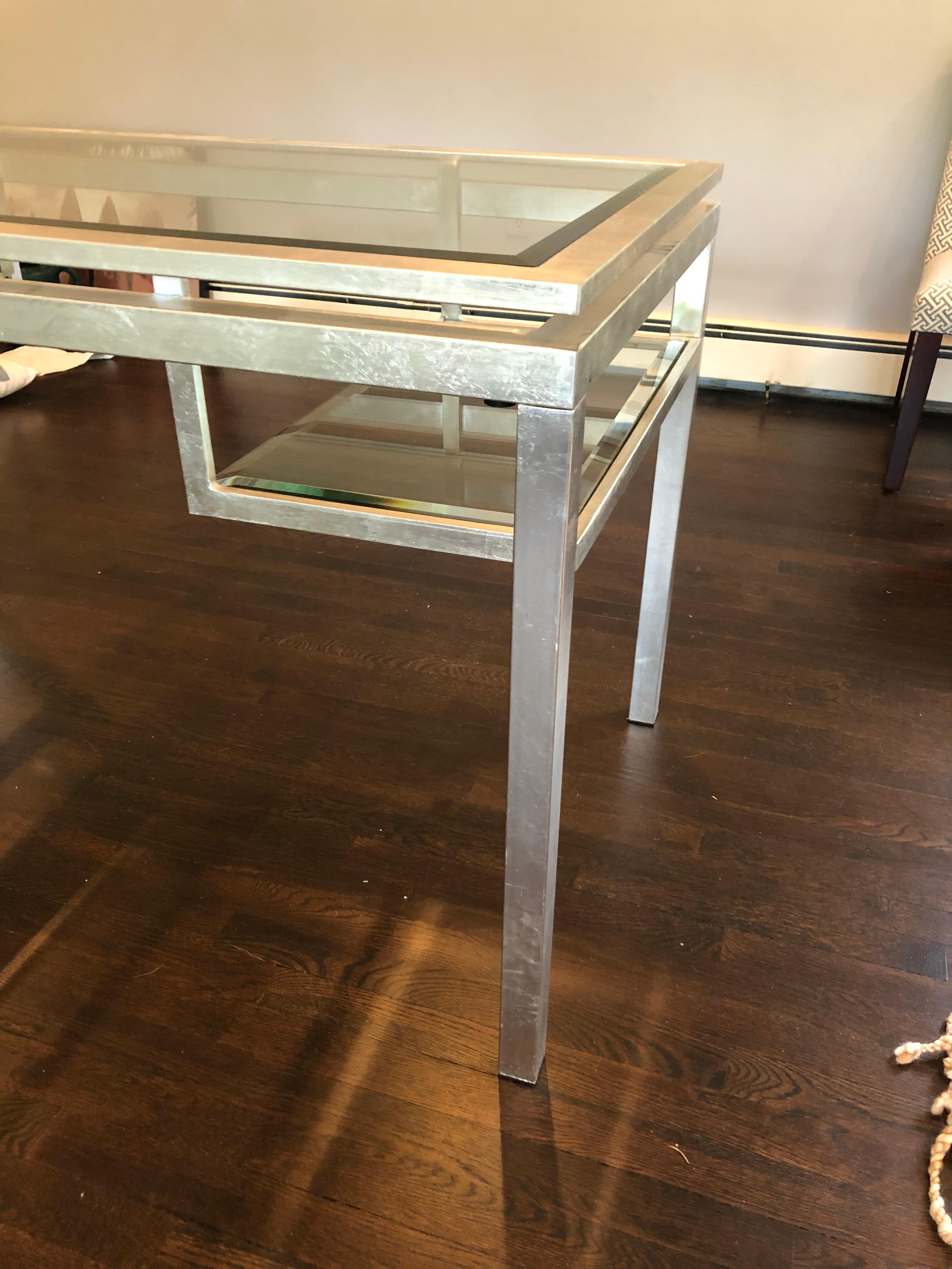 Glamorous Silverleaf & Bevelled Glass Writing Desk In Good Condition In Hopewell, NJ