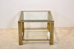 Glamouröser quadratischer Belgochrom-Beistelltisch aus vergoldetem, zweistufigem Glas, 23 Karat, vergoldet