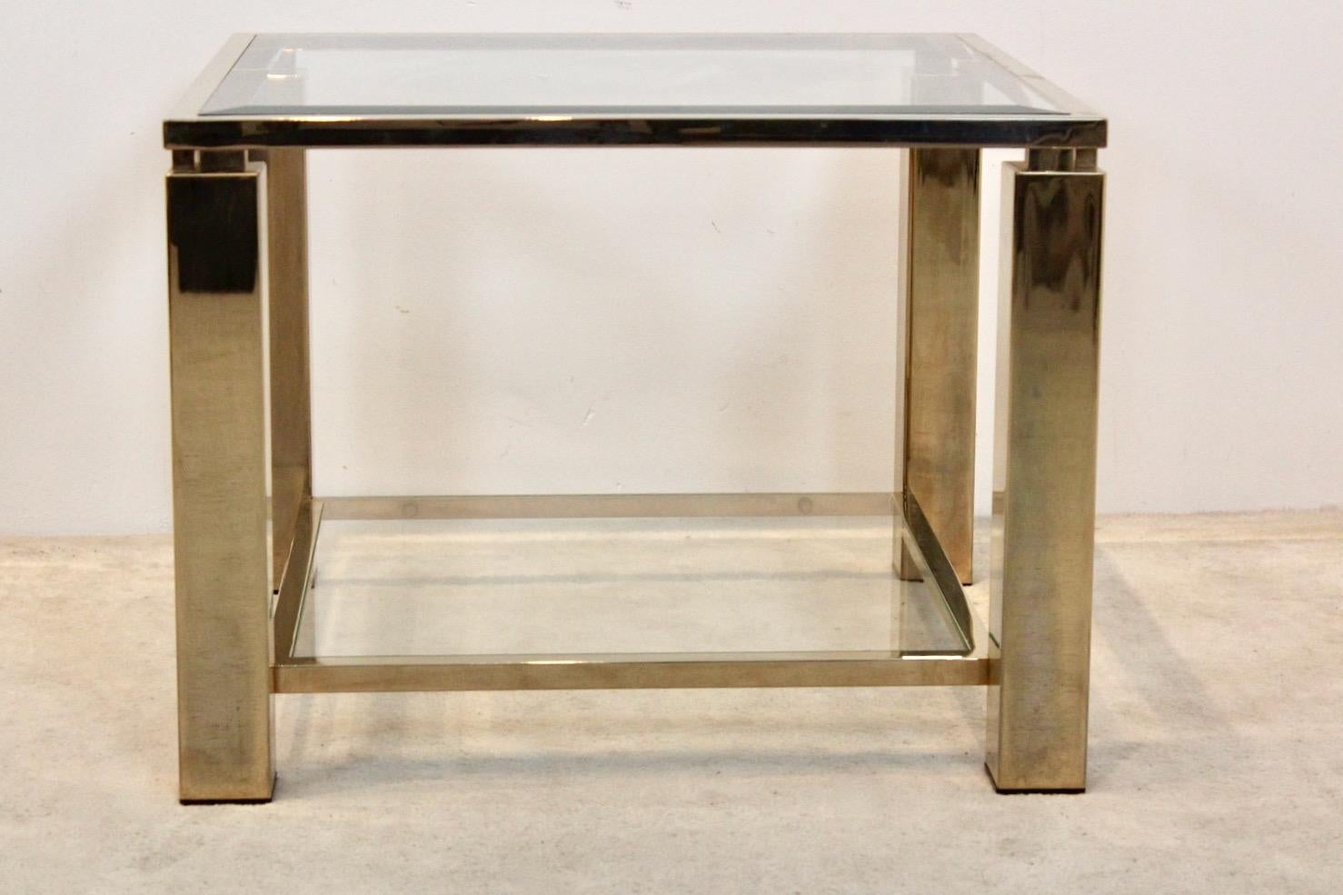 Mid-Century Modern Glamorous Square Belgochrom 23 Ct Gold-Plated Two Tier Glass Side Table For Sale