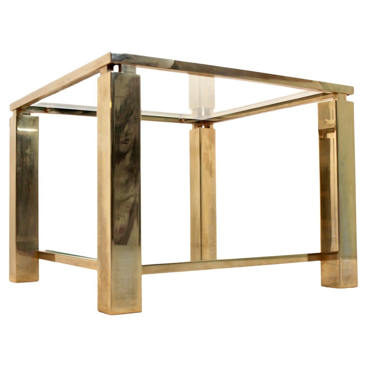 Glamorous Square Belgochrom 23 Ct Gold-Plated Two Tier Glass Side Table For Sale