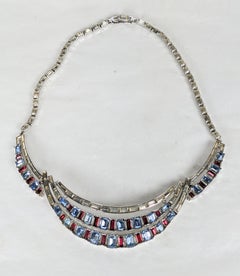 Glamorous Trifari Faux Aquamarine and Ruby Necklace