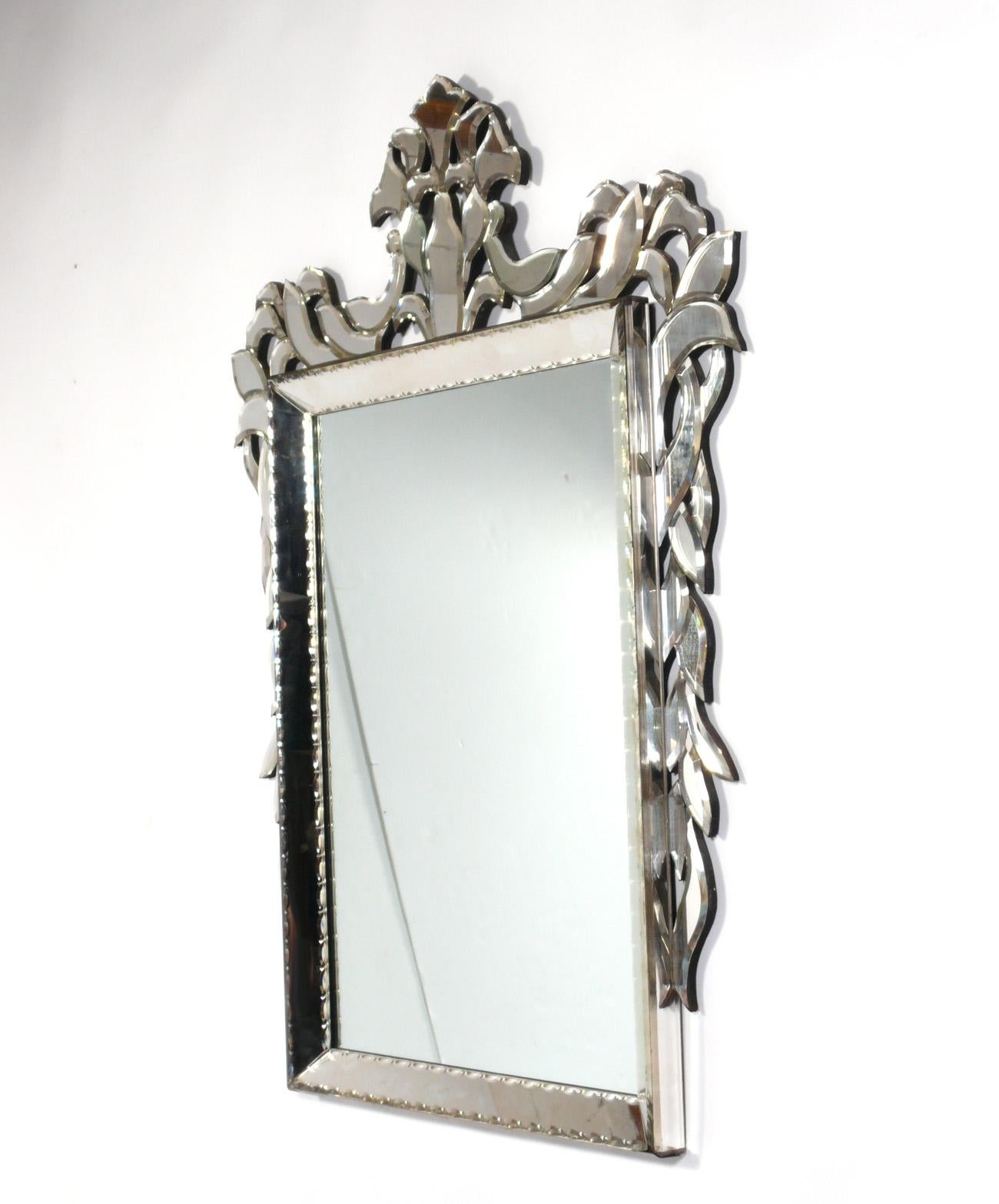 Glamorous Venetian Mirror, Italy, circa 1960s. It measures an impressive 52.5