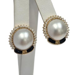 Glamorous Vintage 18K Gold South Sea Pearl & Diamond Halo Earrings, 15mm Pearls