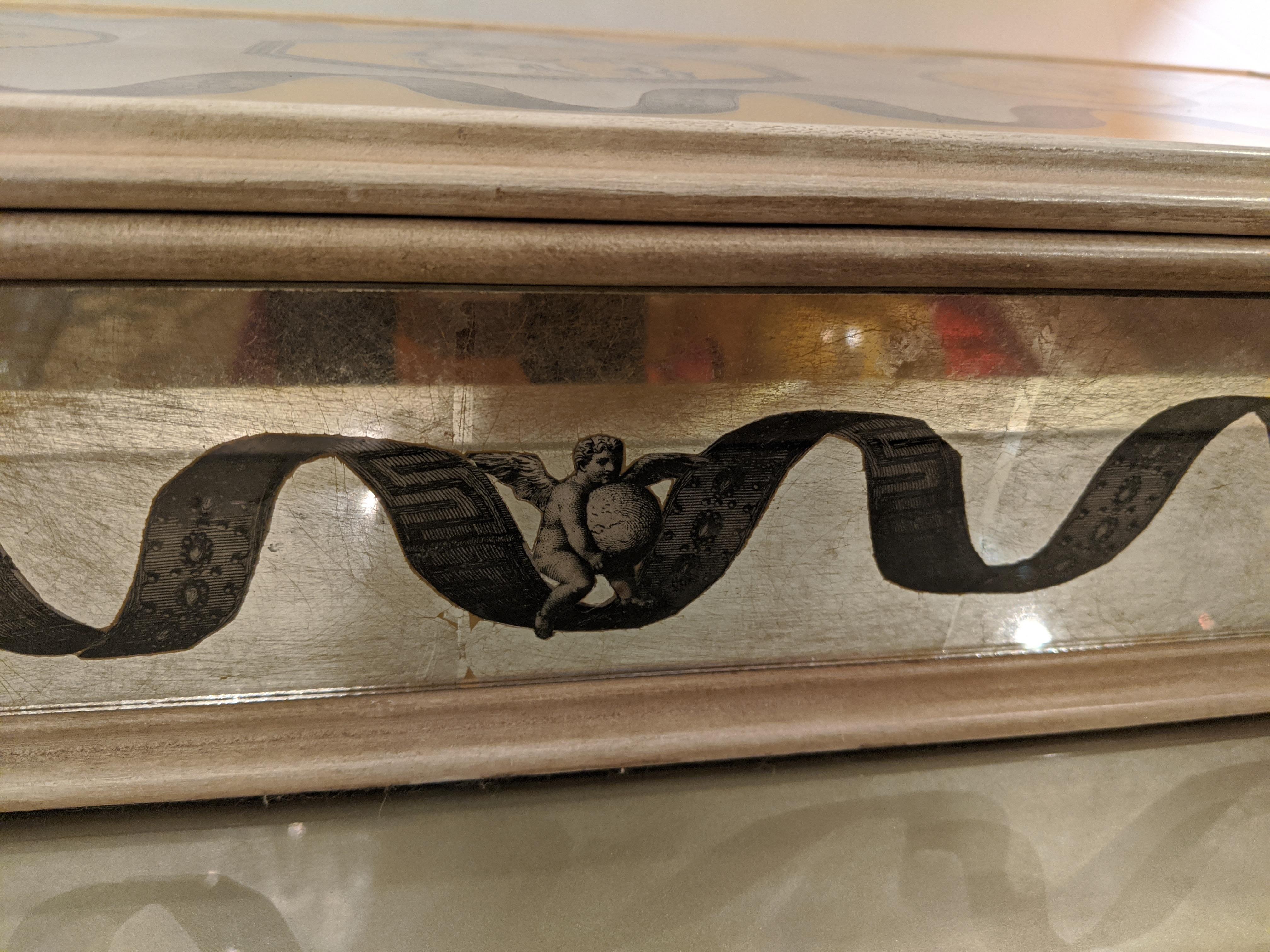 Neoclassical Glamorous Vintage Églomisé Mirrored Jewelry Box