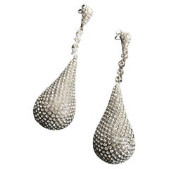Glamorous Vintage Faux Pavé Diamond Teardrop Dangle Cocktail Earrings Pierced