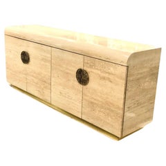 Glamorous Vintage Faux Travertine Credenza Sideboard