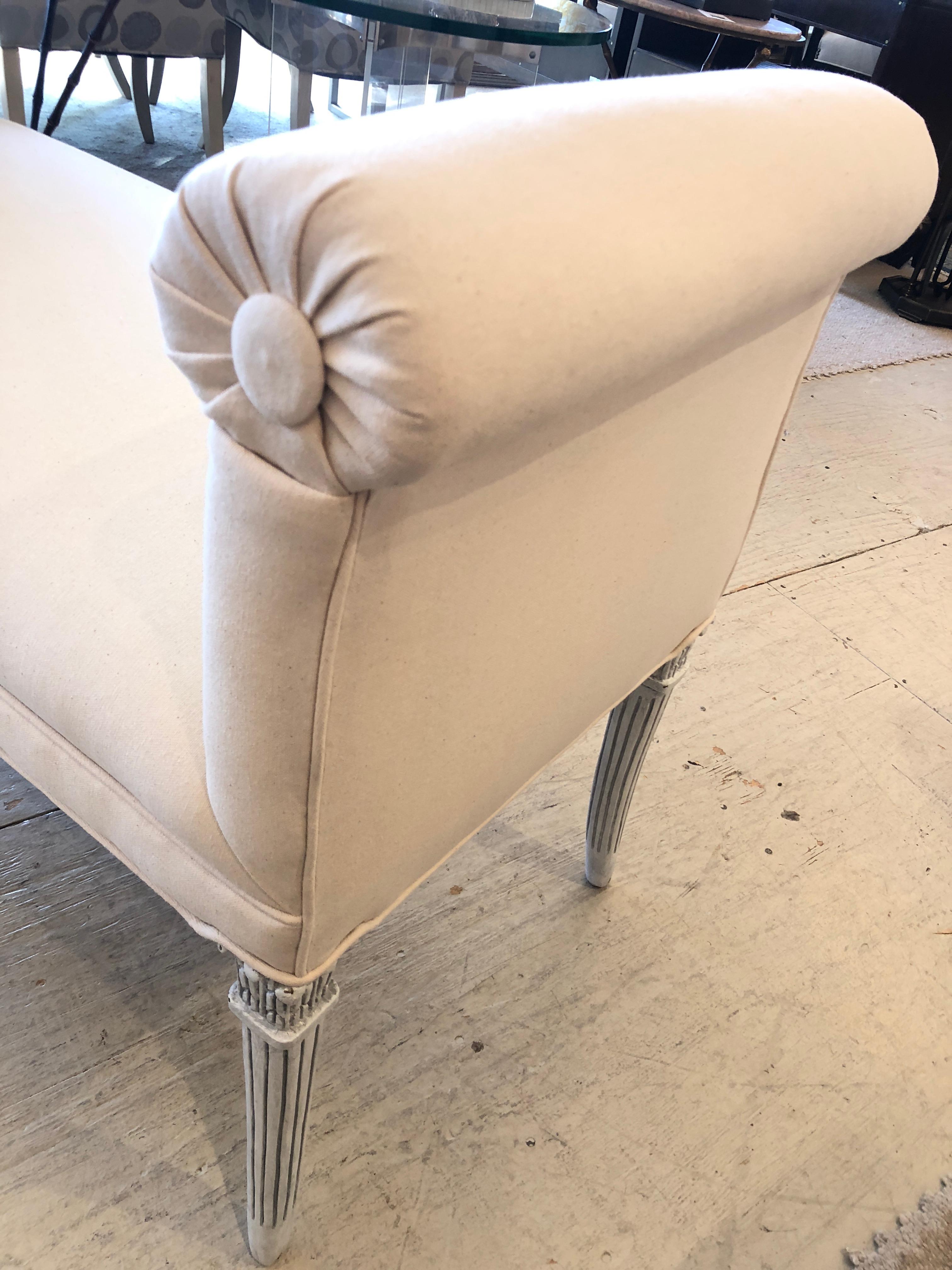 Painted Glamorous Vintage French Upholstered Window Bench