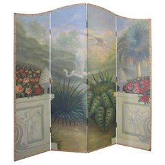 Glamorous Vintage Hand-Painted Folding Screen