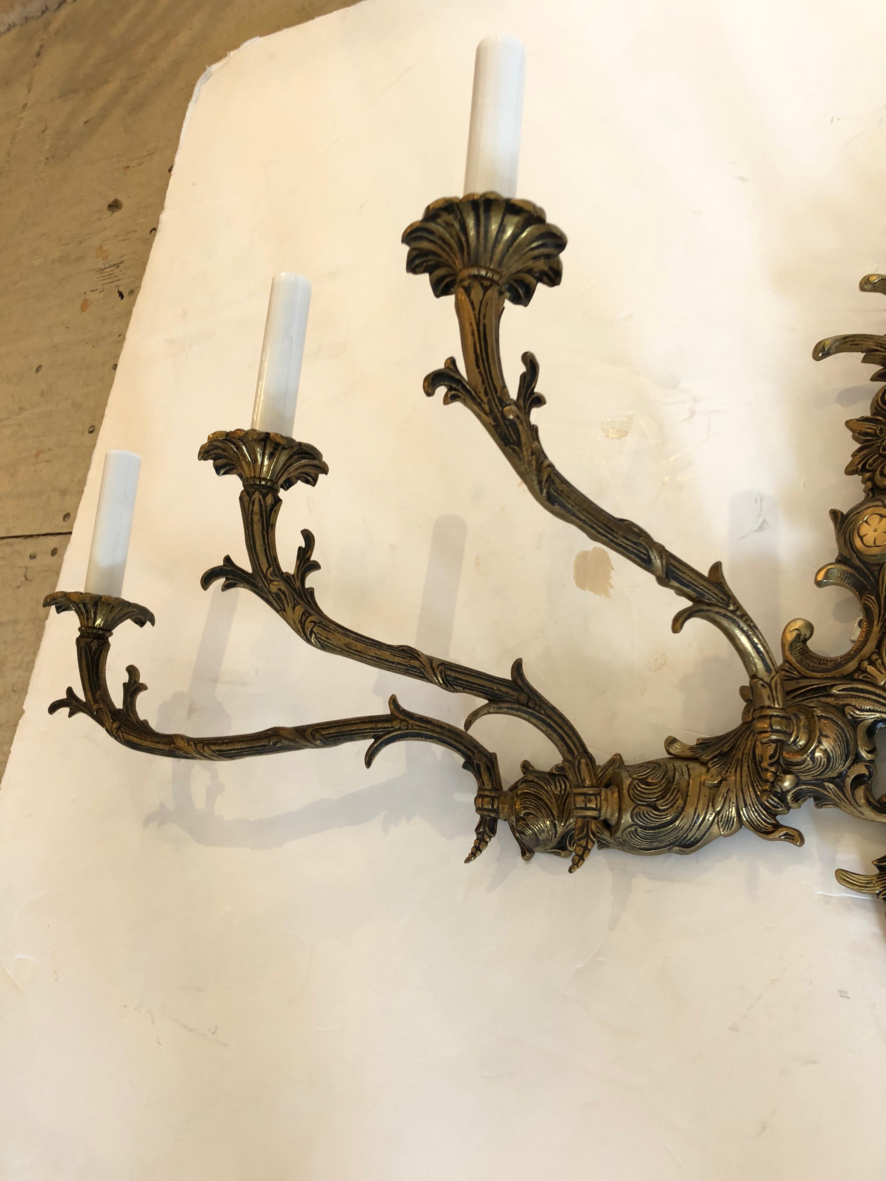 Rococo Glamorous Vintage Spanish Brass Seven Arm Wall Sconce