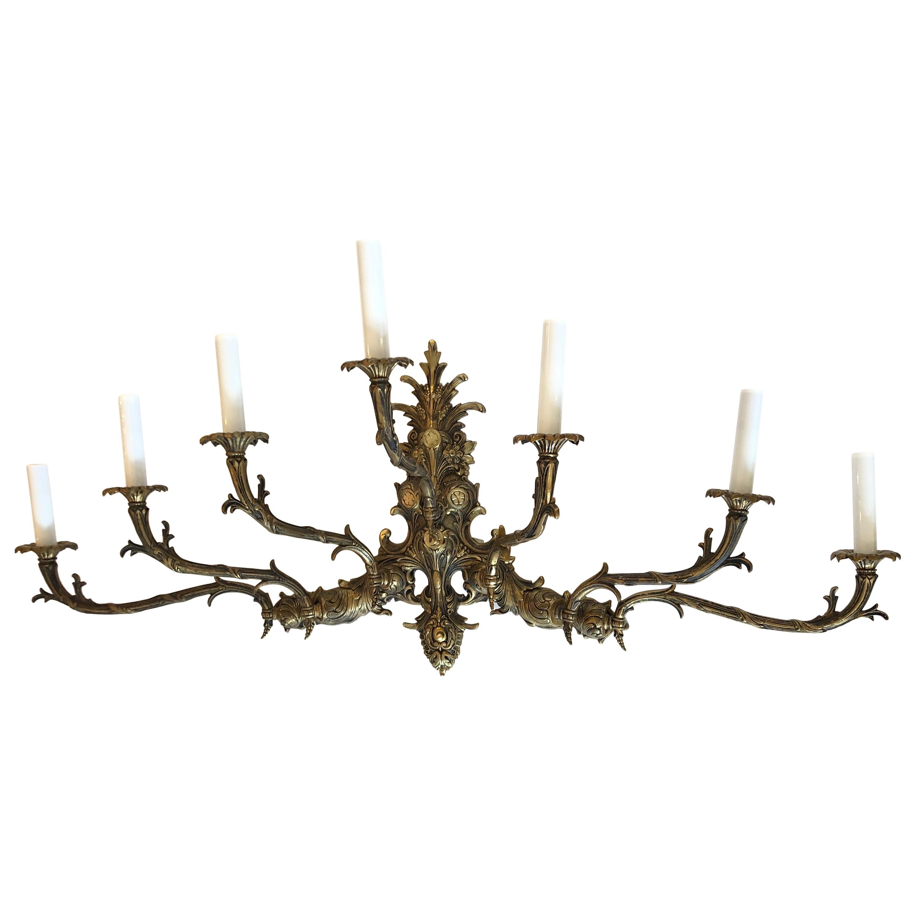 Glamorous Vintage Spanish Brass Seven Arm Wall Sconce