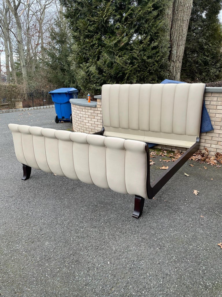 Glamorous Vintage Upholstered Channel Back King Size Sleigh Bed For