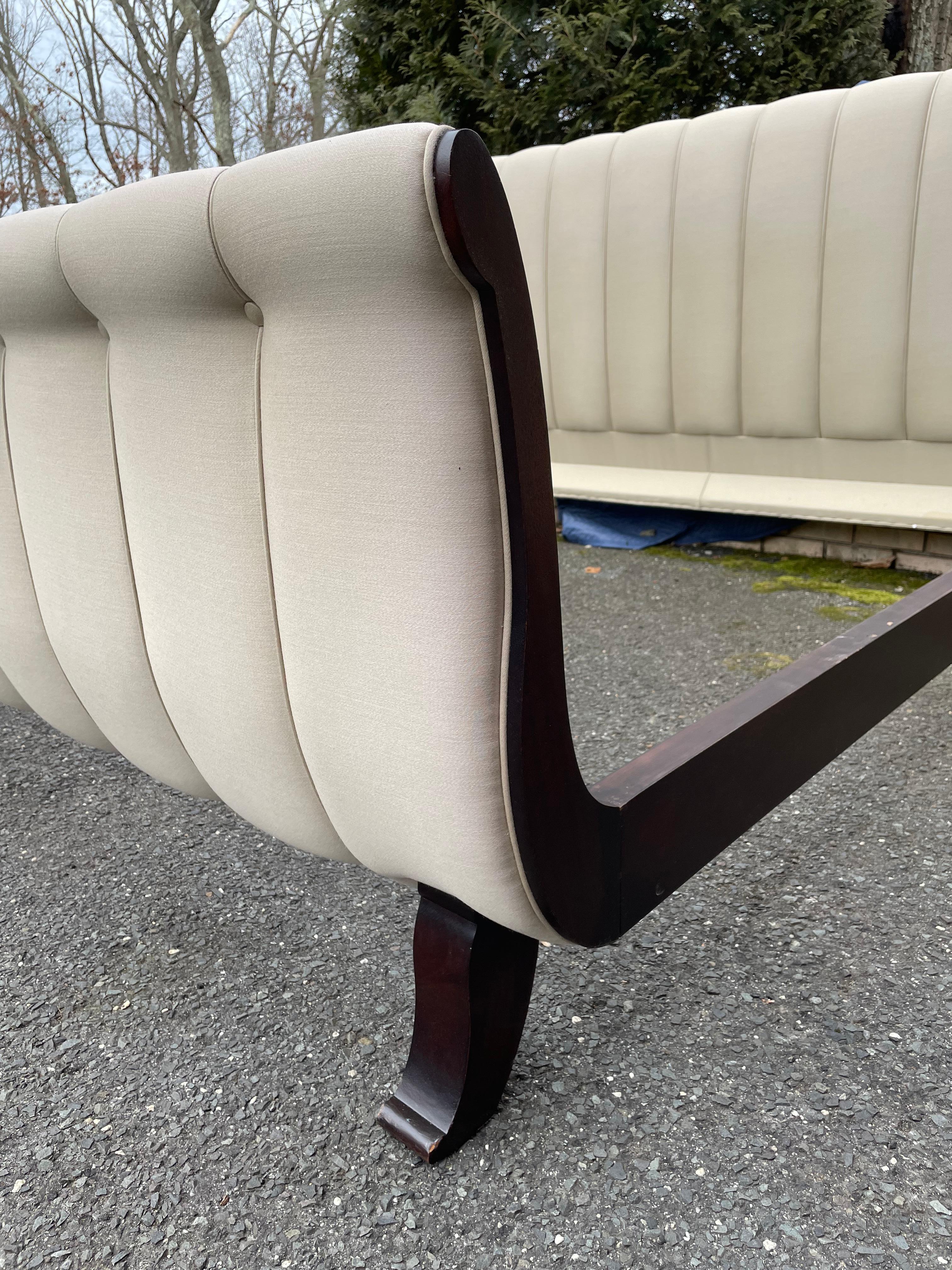 Glamorous Vintage Upholstered Channel Back King Size Sleigh Bed In Good Condition In Hopewell, NJ