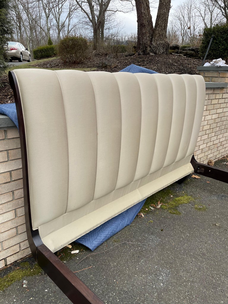 Glamorous Vintage Upholstered Channel Back King Size Sleigh Bed For