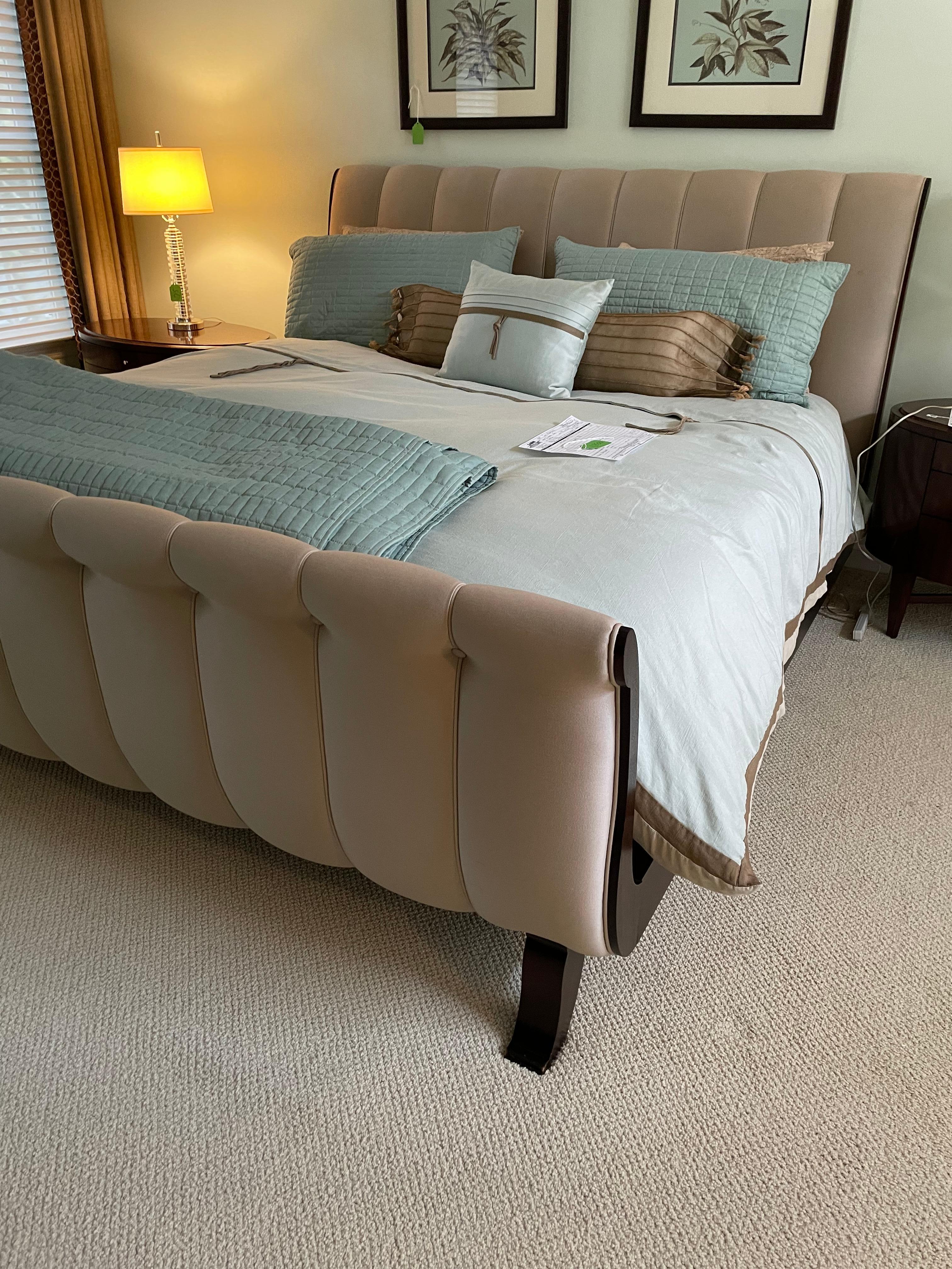Glamorous Vintage Upholstered Channel Back King Size Sleigh Bed 5
