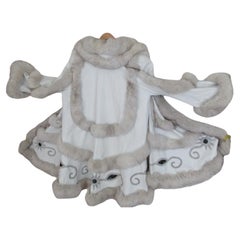 Glamorous White Fox Fur Leather Swing Coat