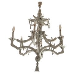 Glamorous White Hollywood Regency Monkey Pagoda Motif Chandelier