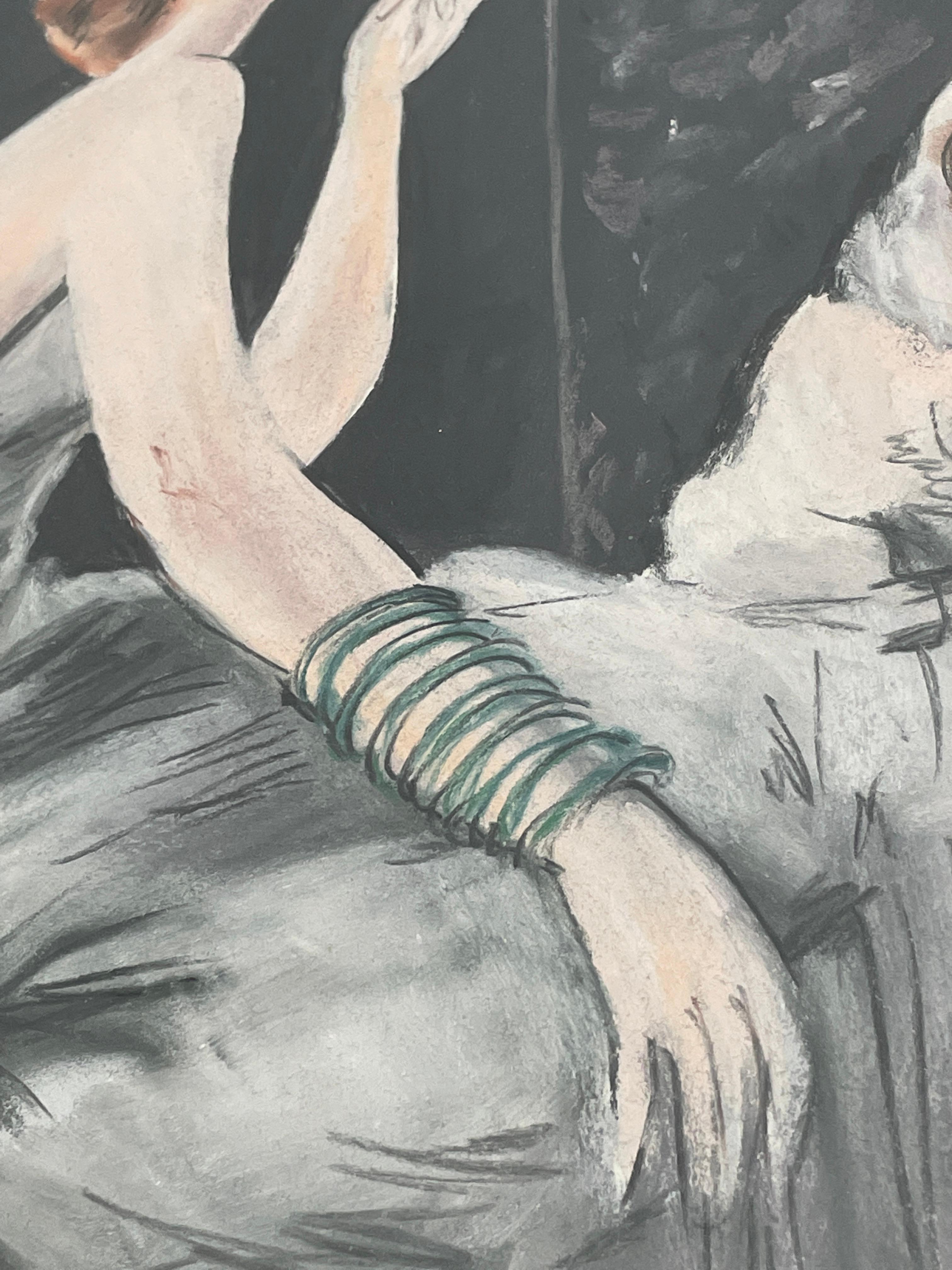Americano Donna affascinante con cani, disegno a pastello dell'artista T Cart in vendita