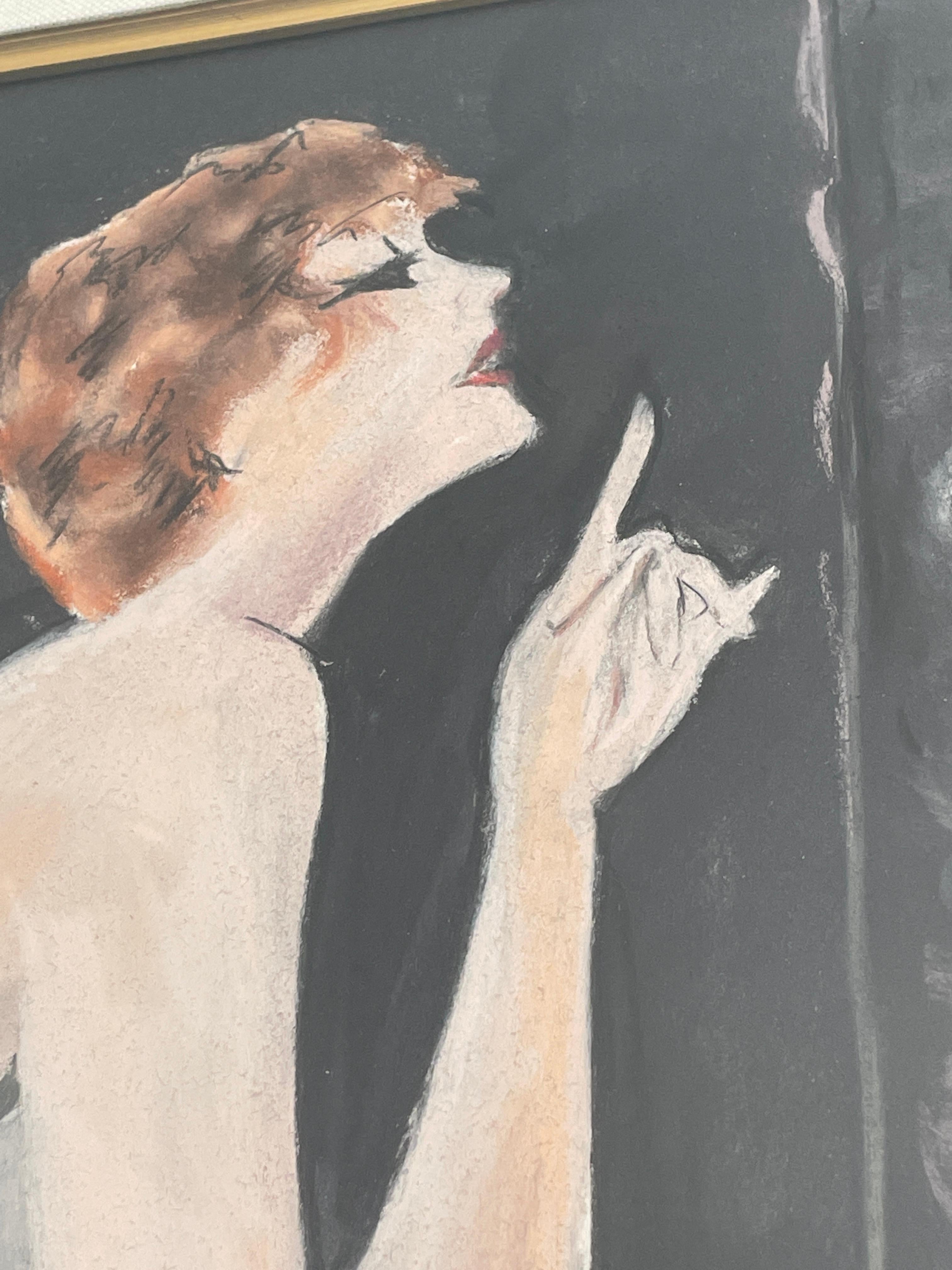 Donna affascinante con cani, disegno a pastello dell'artista T Cart In condizioni buone in vendita a Pomona, CA